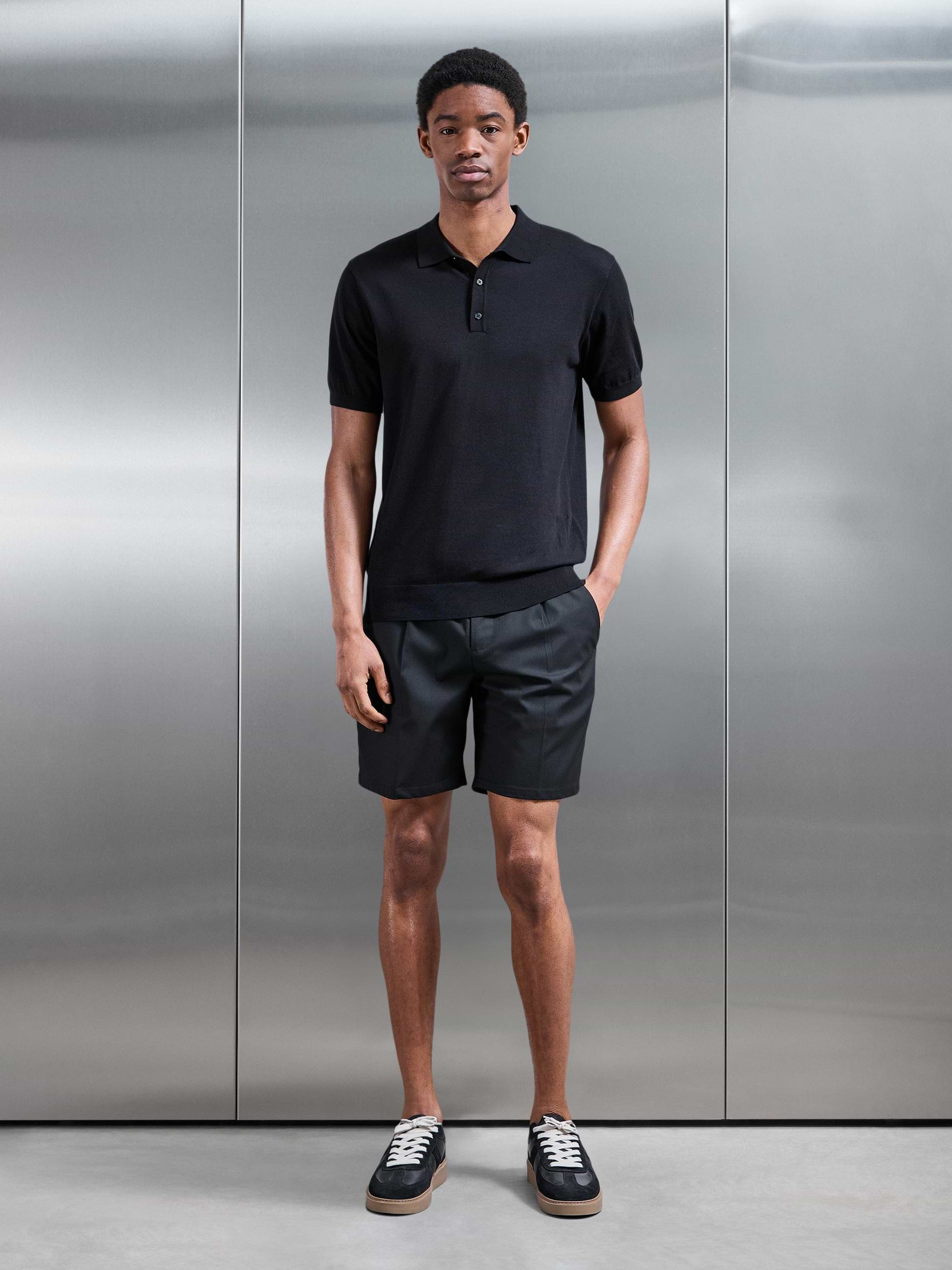 Cotton and Silk Polo Shirt in Black