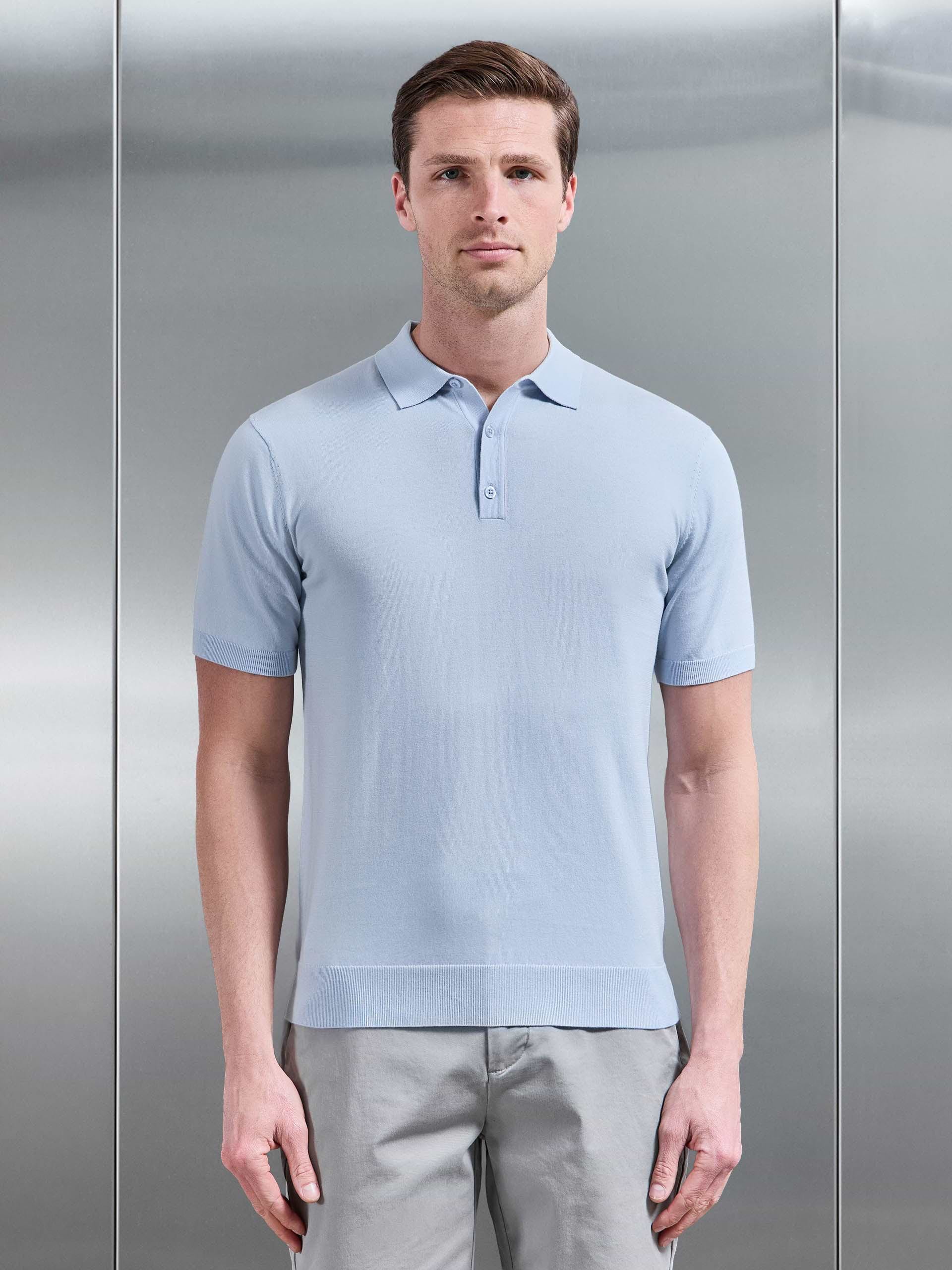 Cotton And Silk Polo Shirt in Light Blue