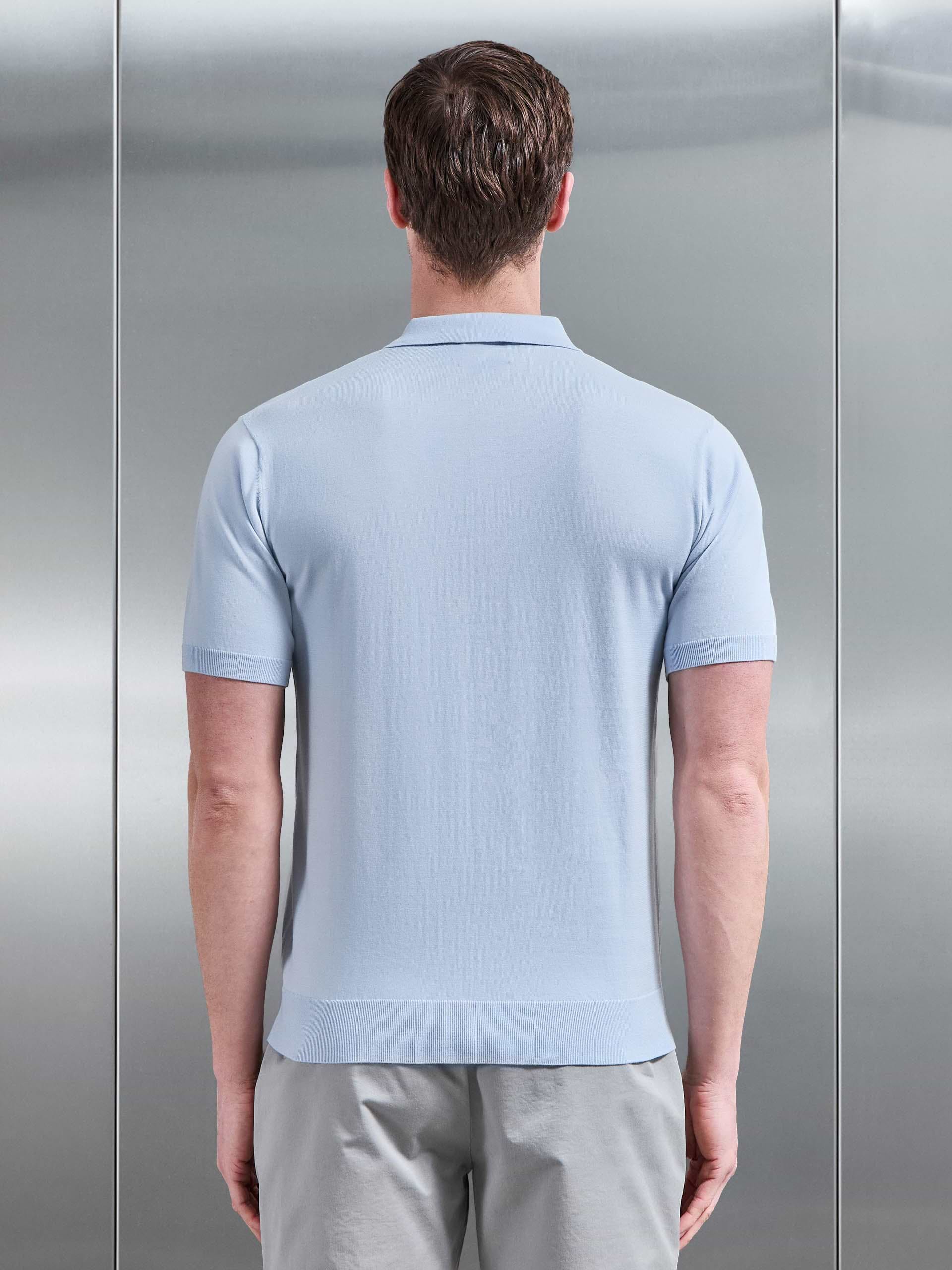 Cotton And Silk Polo Shirt in Light Blue