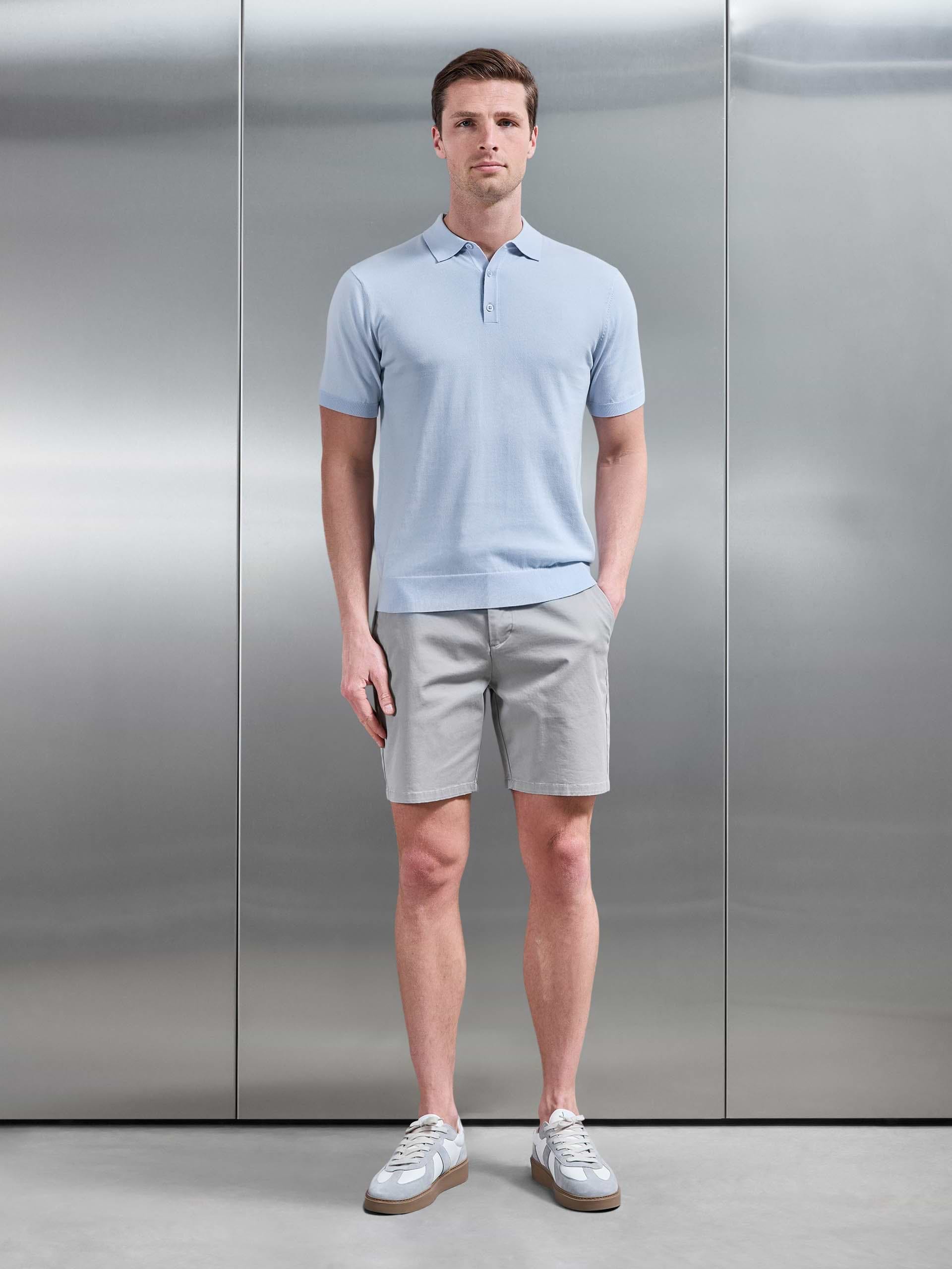Cotton And Silk Polo Shirt in Light Blue