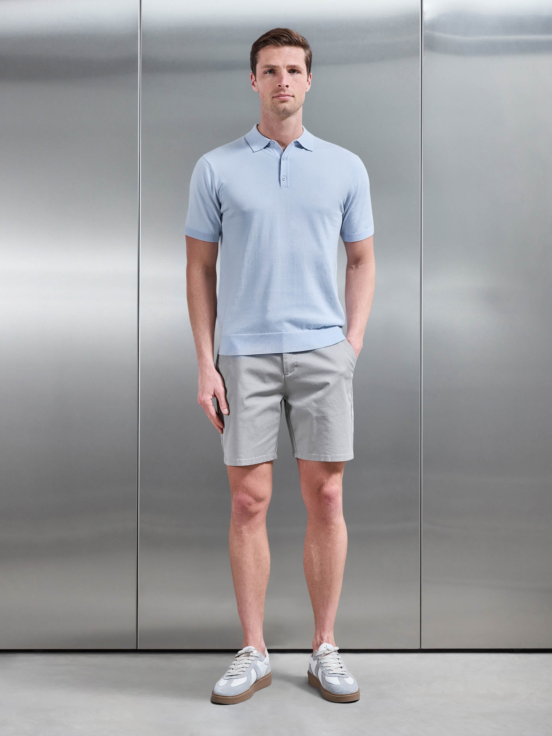 Cotton And Silk Polo Shirt in Light Blue