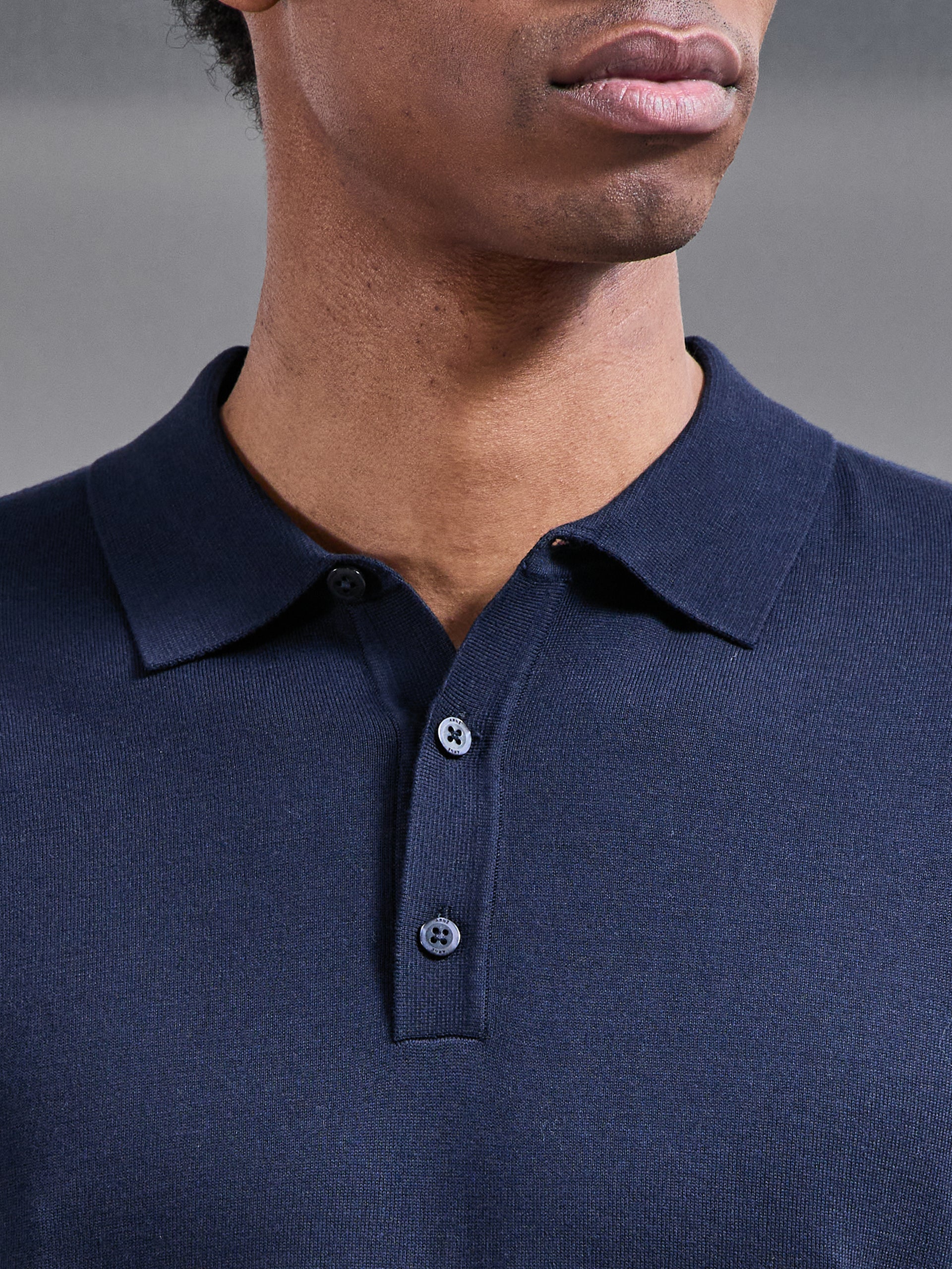 Cotton And Silk Polo Shirt in Navy