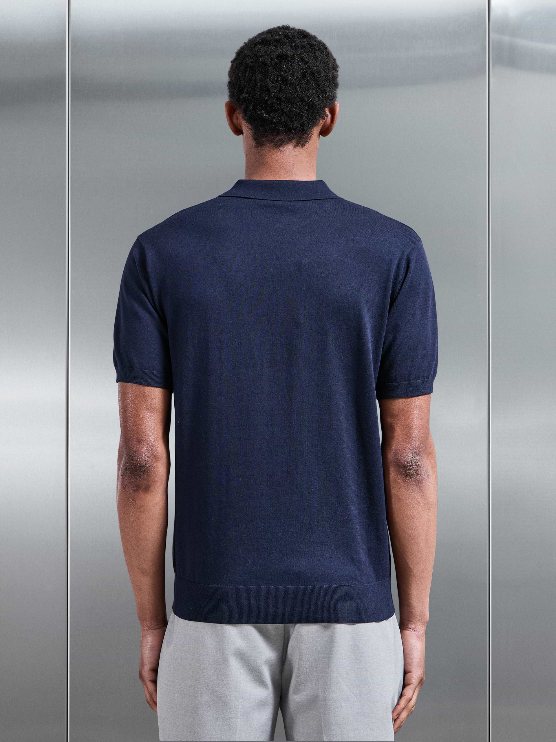 Cotton And Silk Polo Shirt in Navy