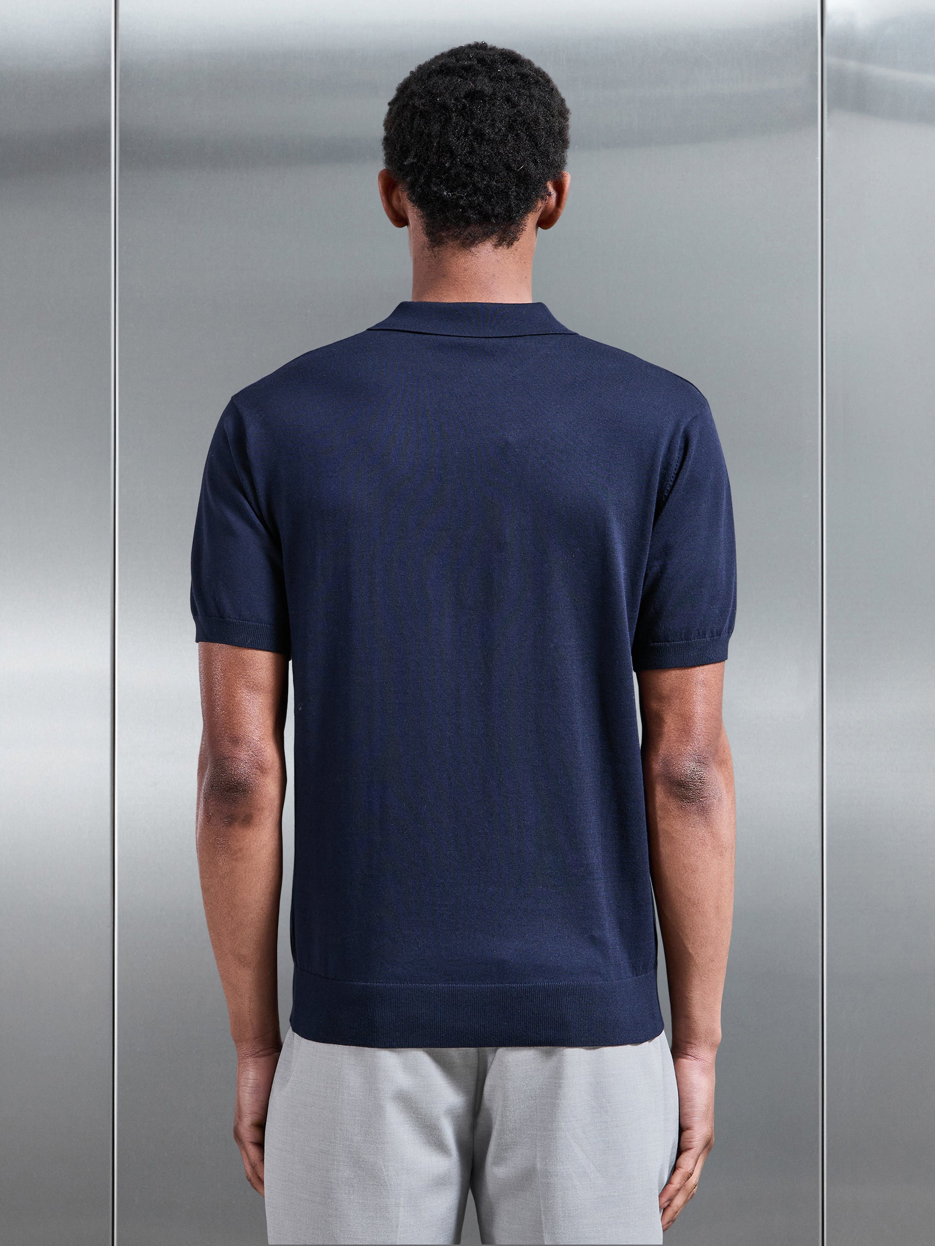 Cotton And Silk Polo Shirt in Navy