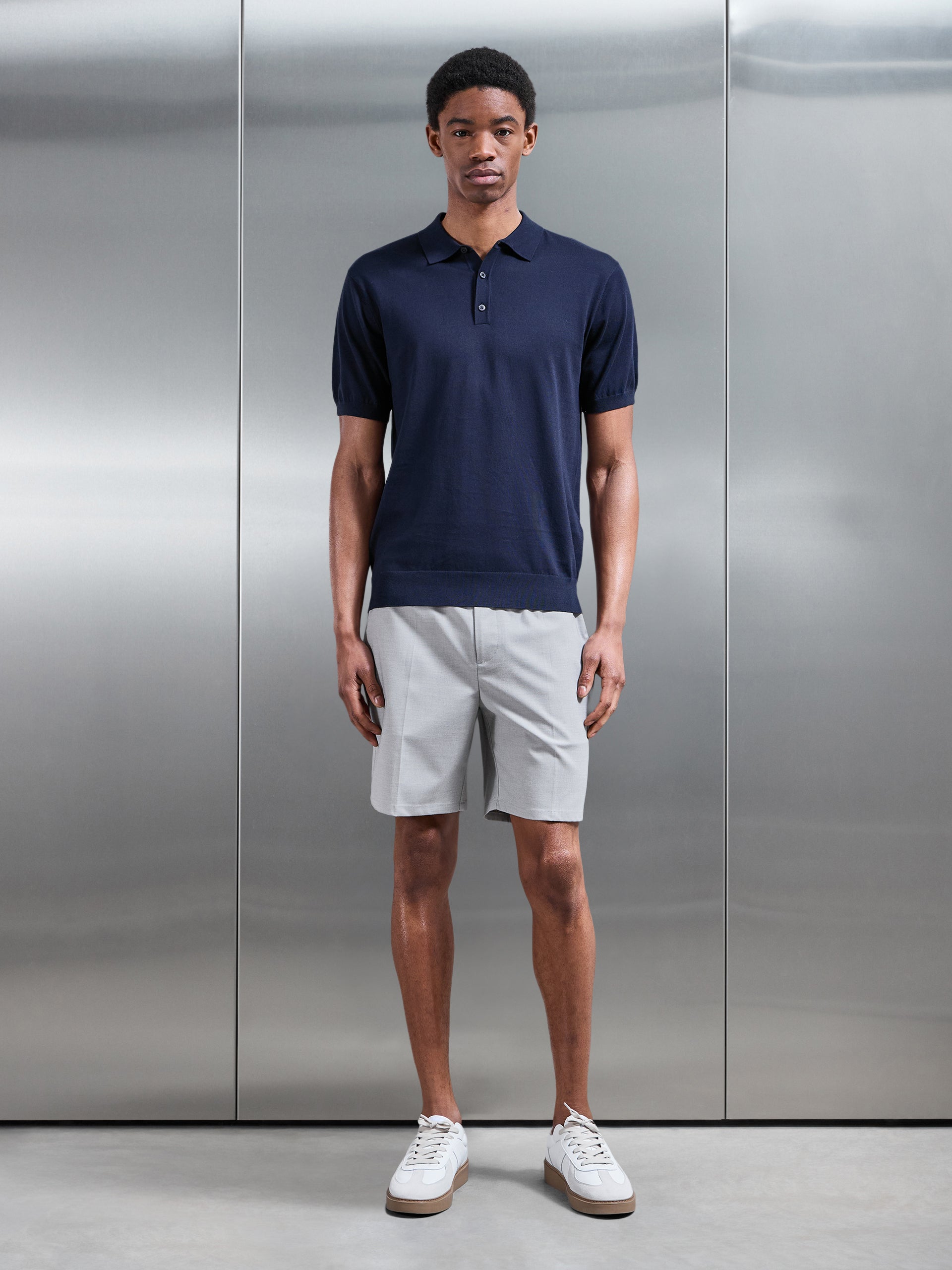 Cotton And Silk Polo Shirt in Navy