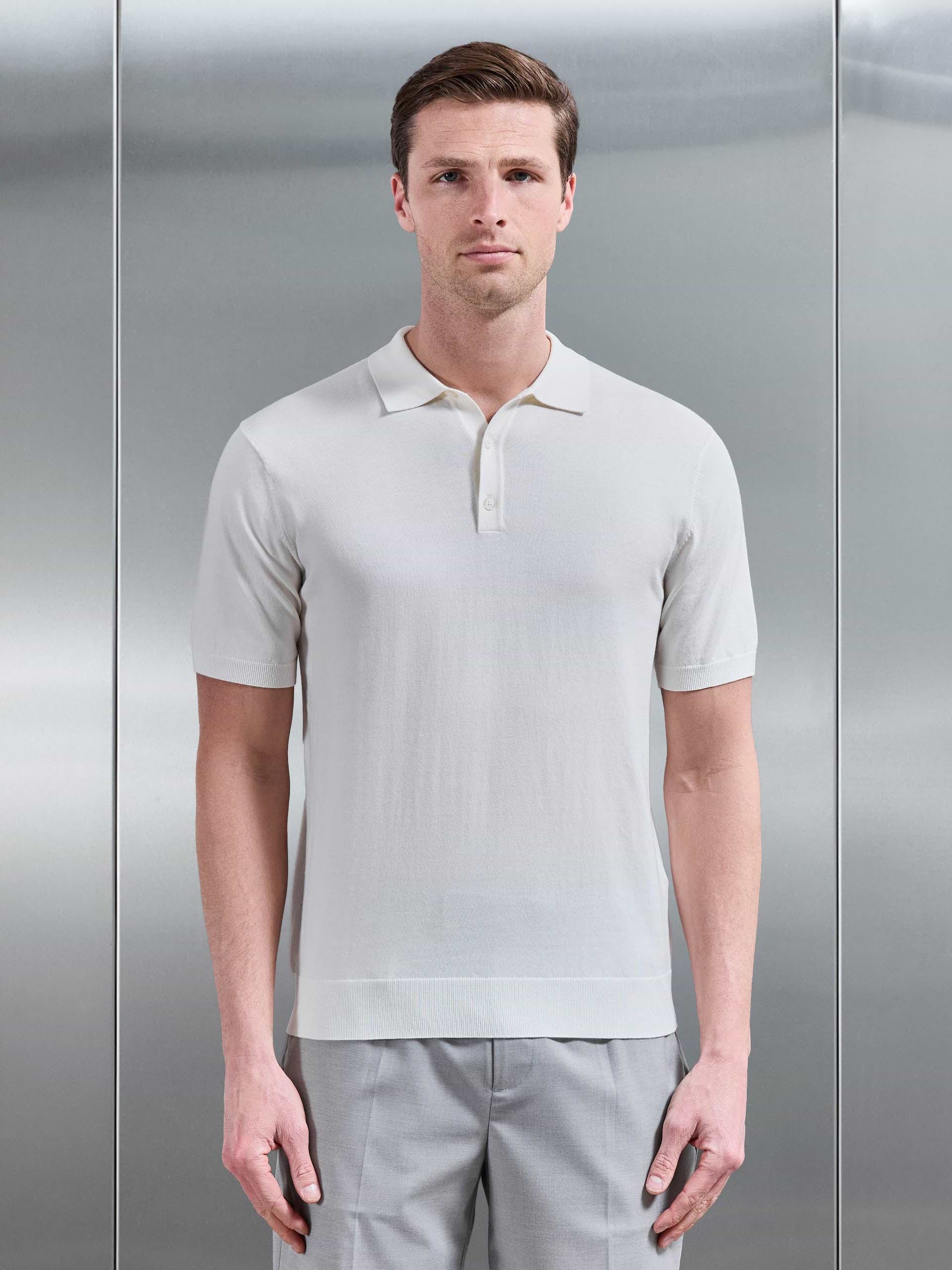 Cotton And Silk Polo Shirt in Off White