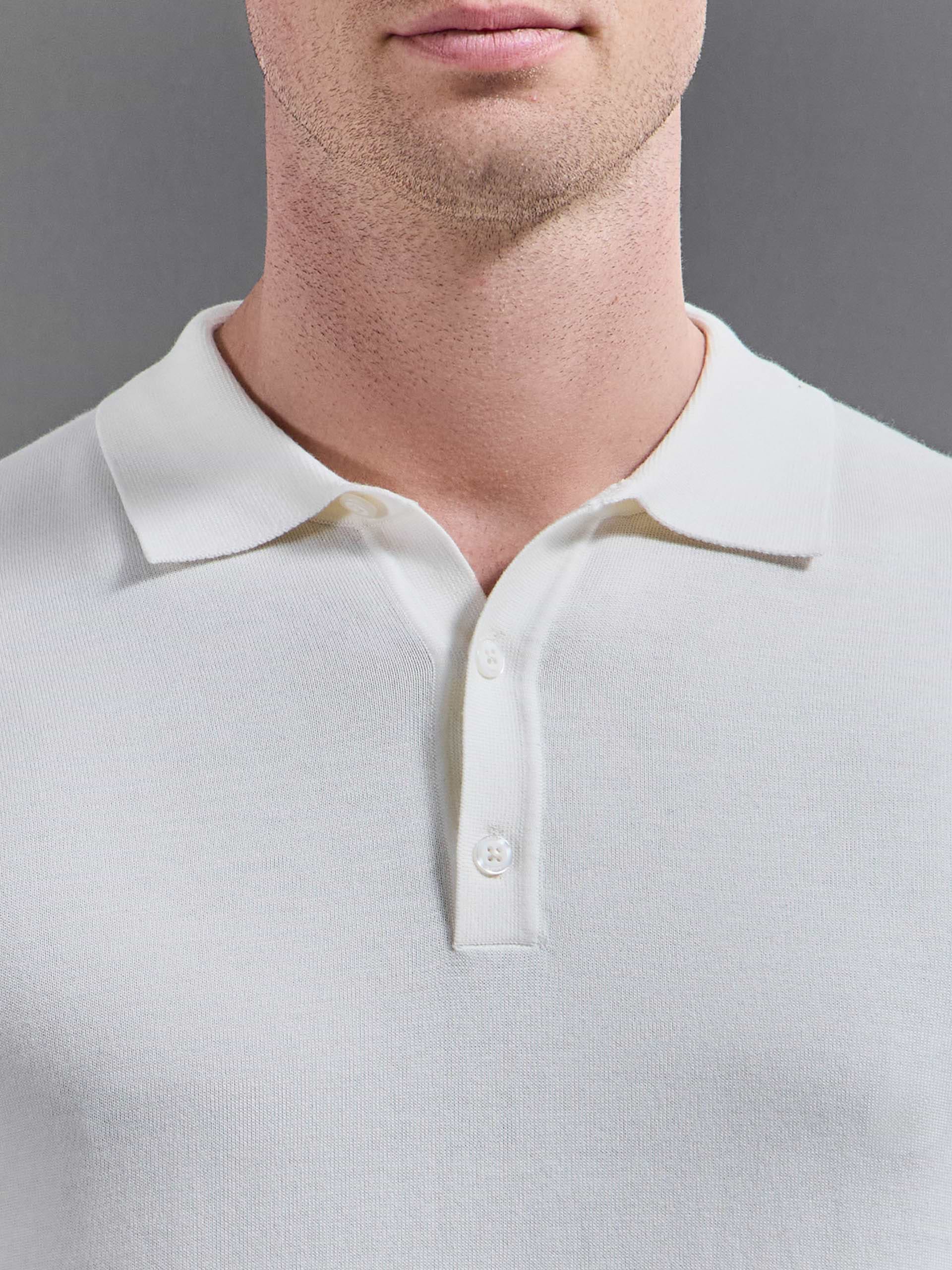 Cotton And Silk Polo Shirt in Off White