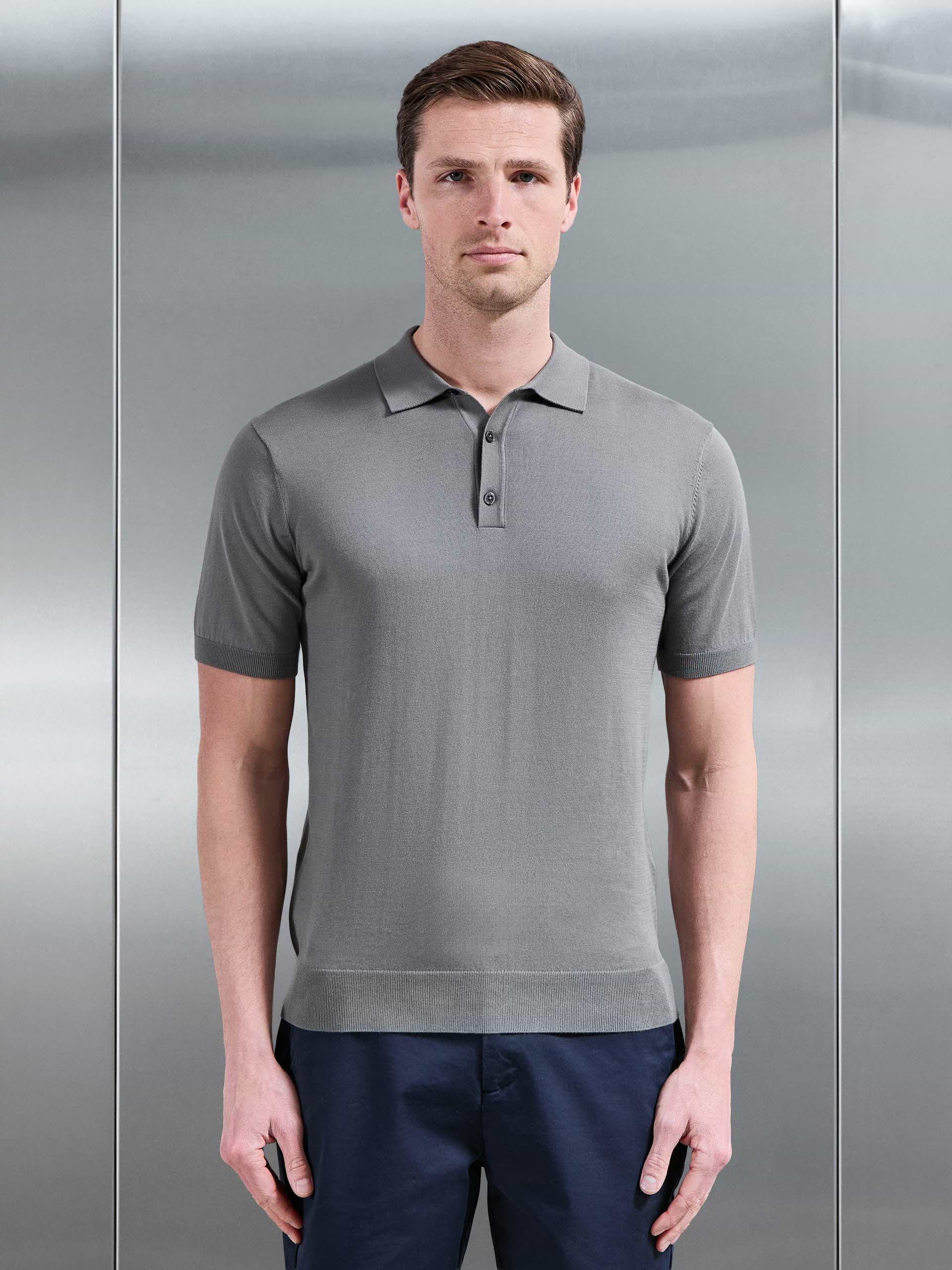 Cotton And Silk Polo Shirt in Sage