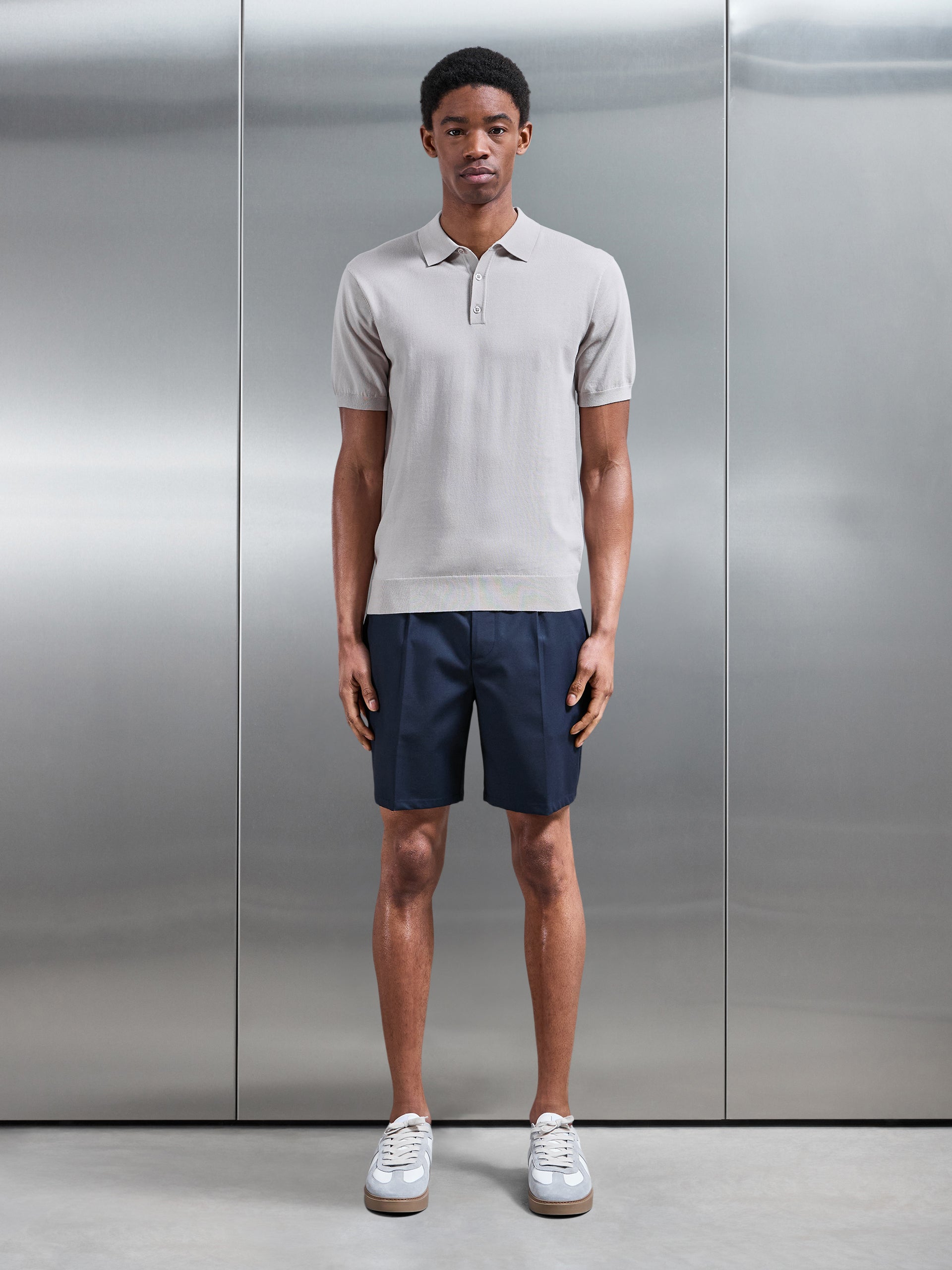 Cotton and Silk Polo Shirt in Stone