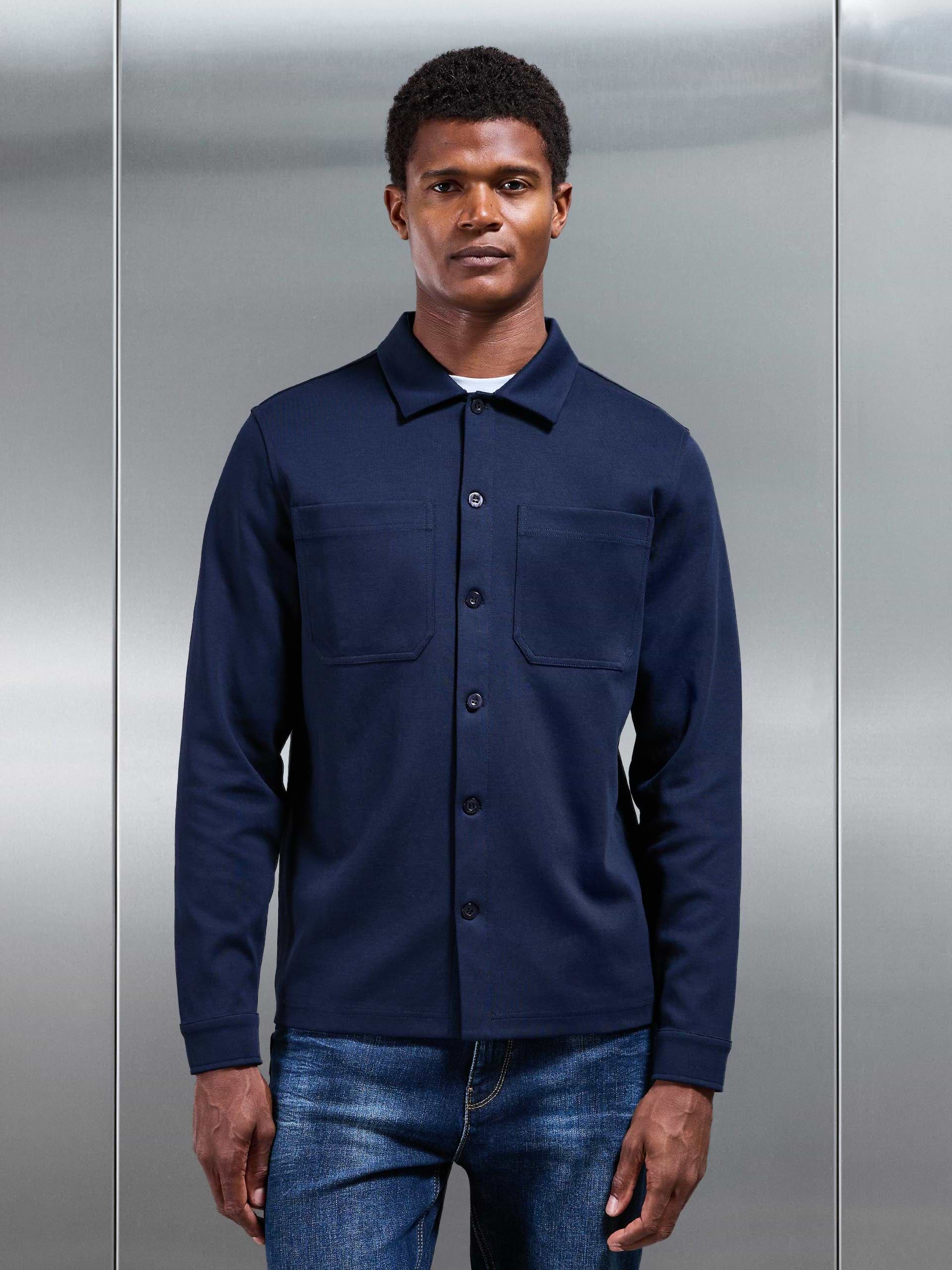 Cotton Jersey Overshirt in Navy