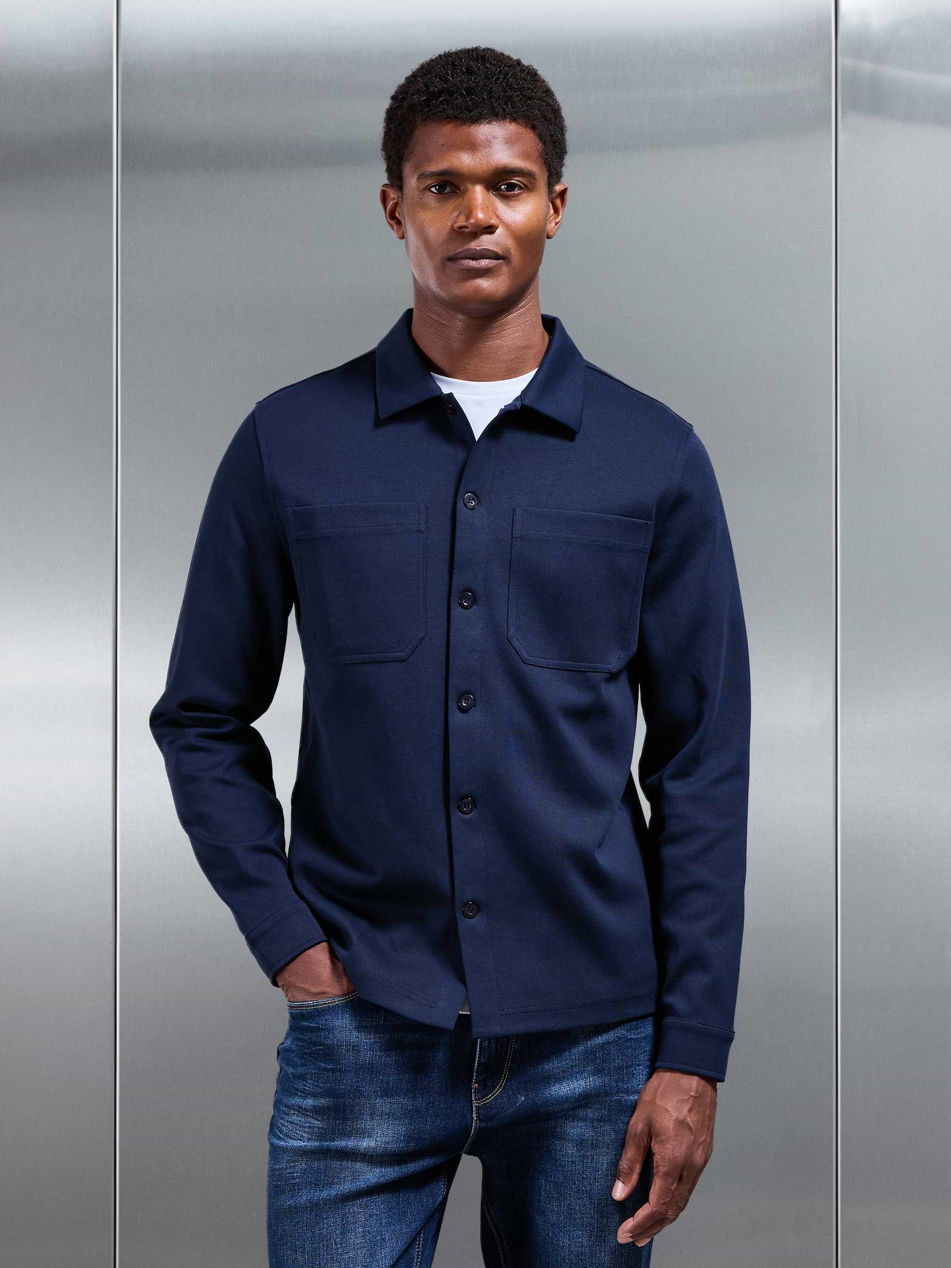 Cotton Jersey Overshirt in Navy