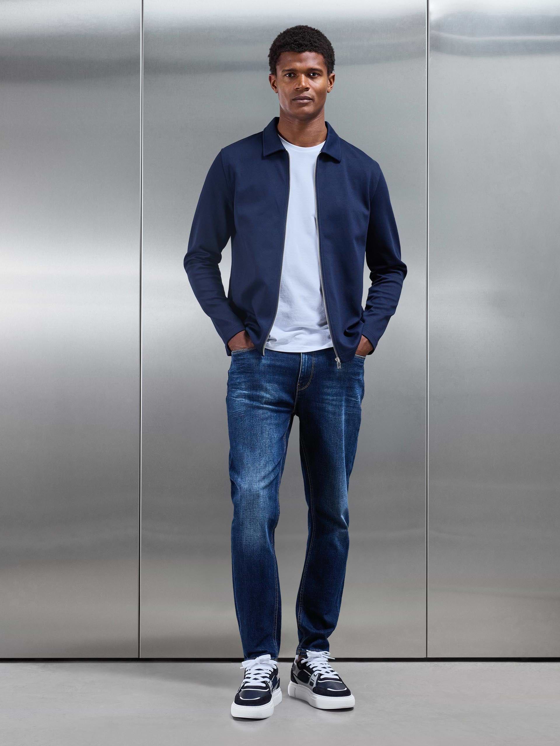 Cotton Jersey Zip Through Overshirt in Navy