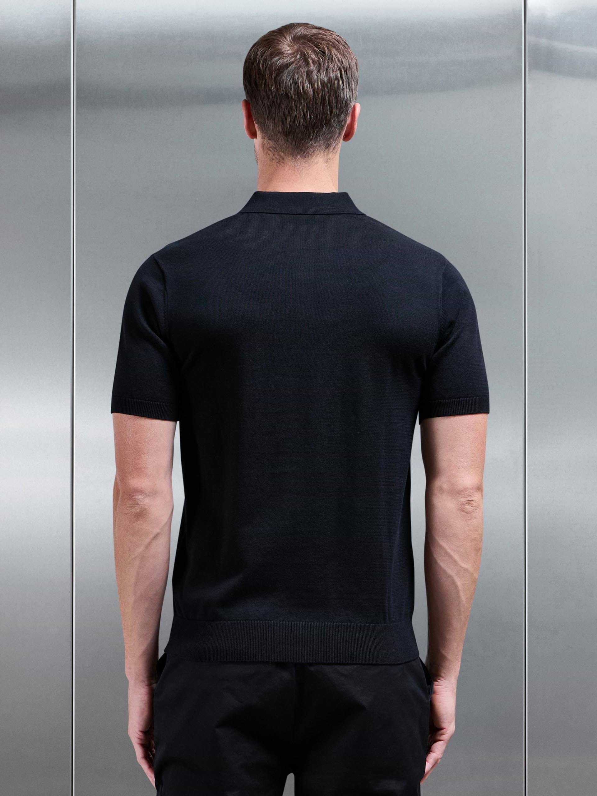 Knitted Button Polo Shirt in Black