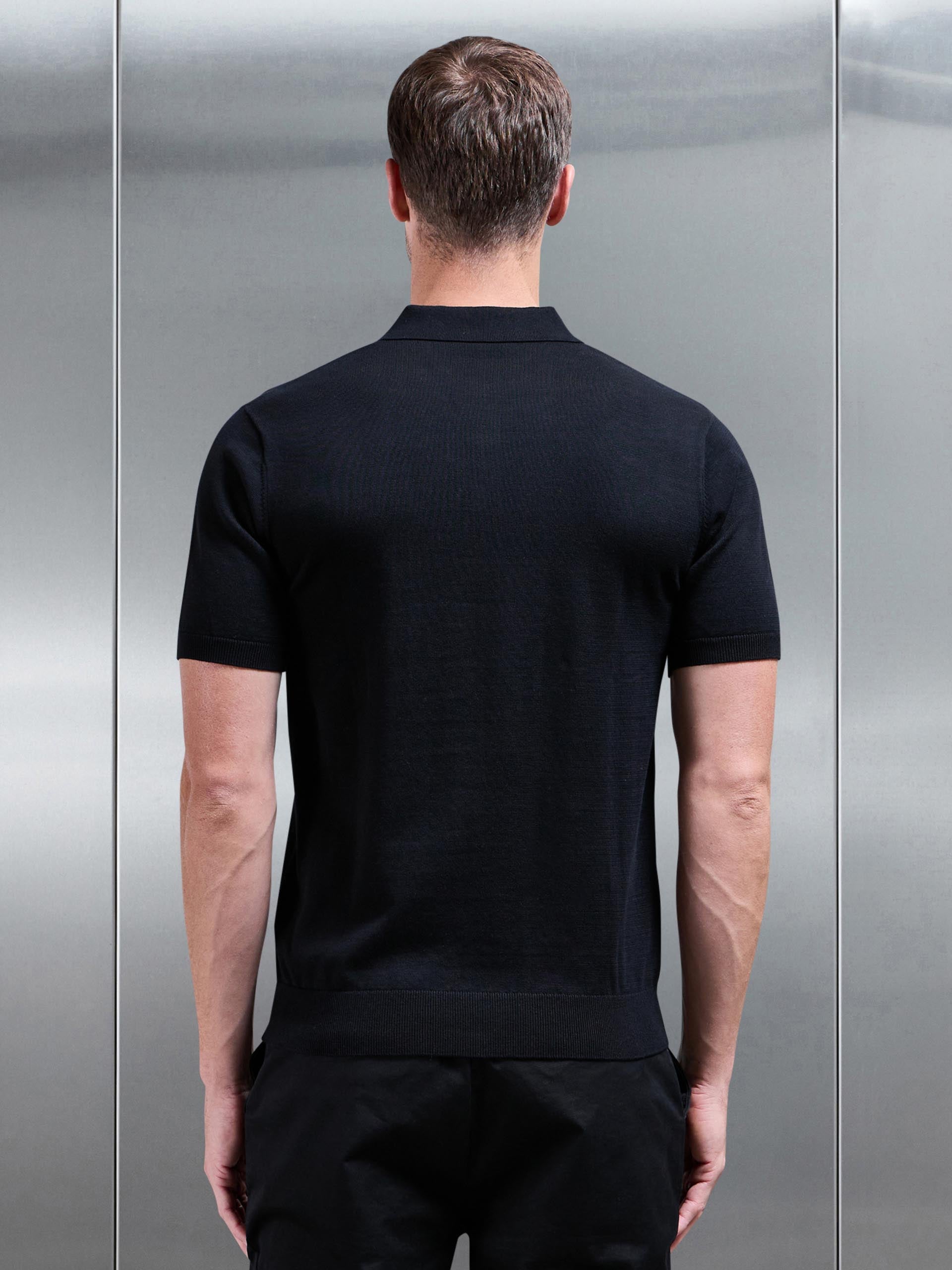 Knitted Button Polo Shirt in Black