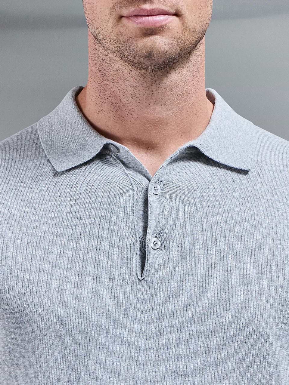 Knitted Button Polo Shirt in Marl Grey
