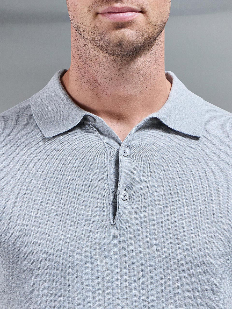Knitted Button Polo Shirt in Marl Grey
