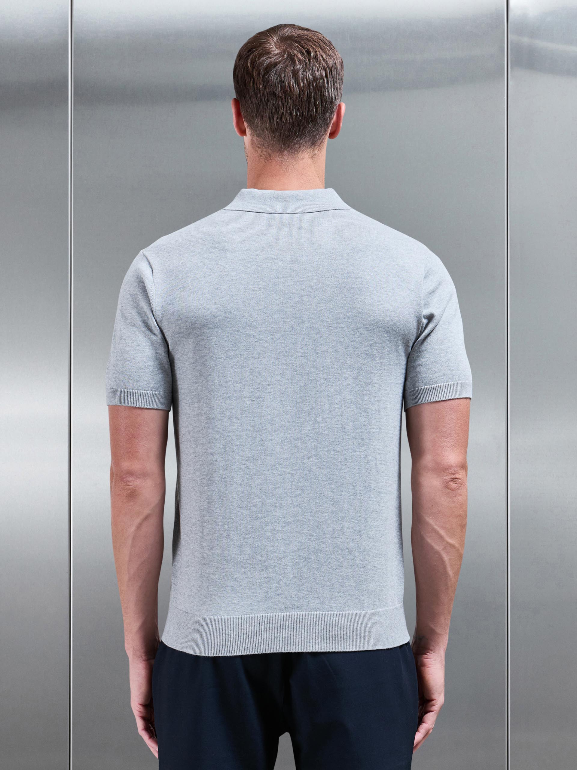Knitted Button Polo Shirt in Marl Grey