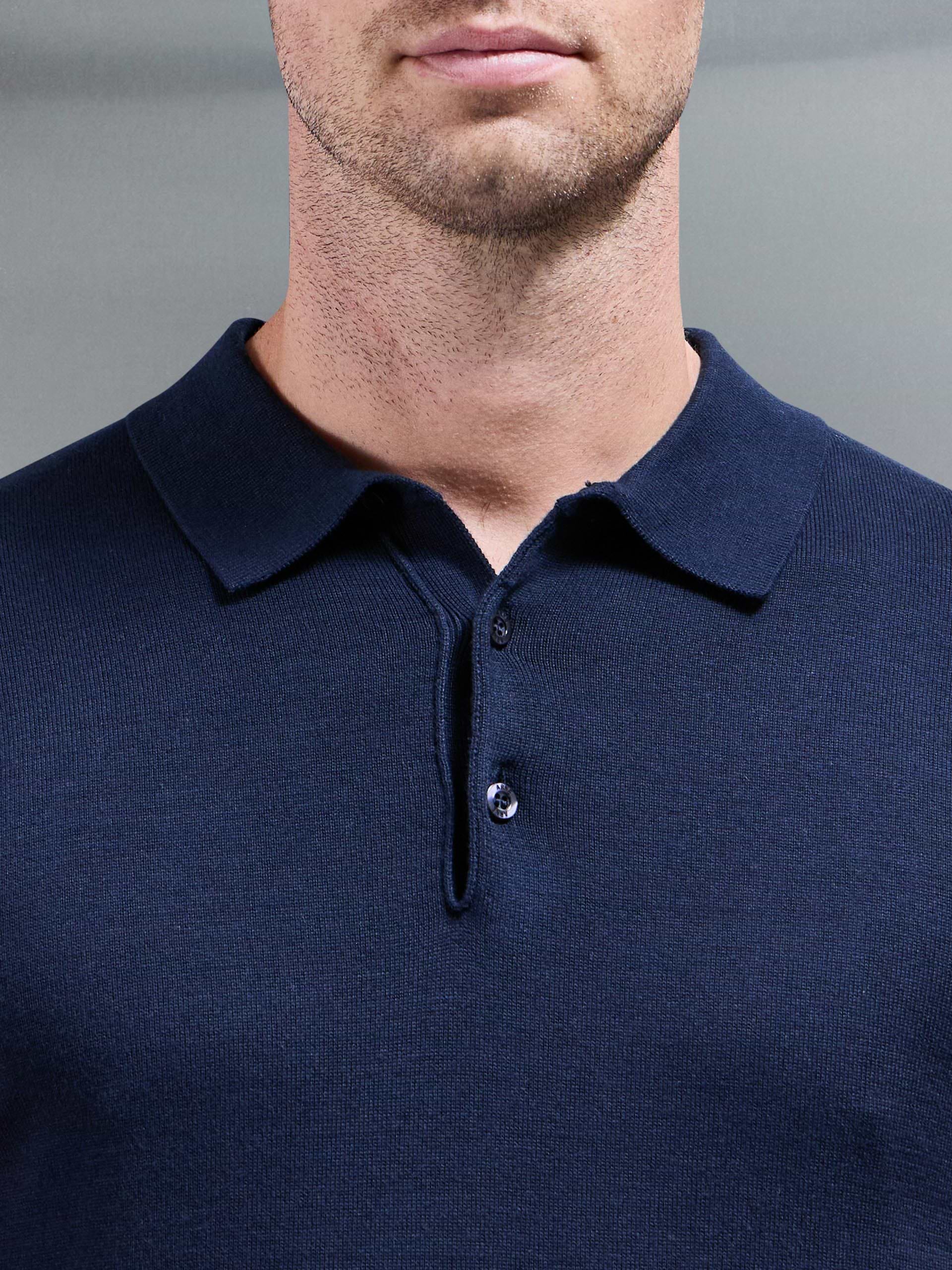 Knitted Button Polo Shirt in Navy