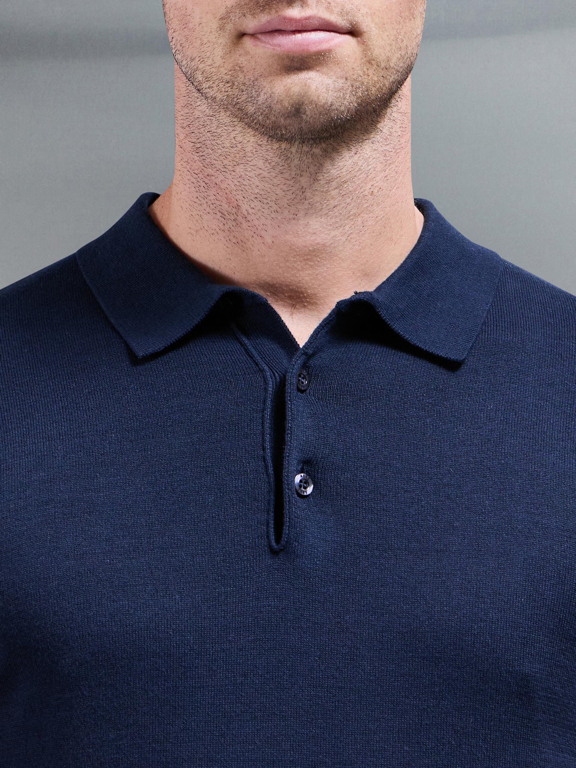 Knitted Button Polo Shirt in Navy