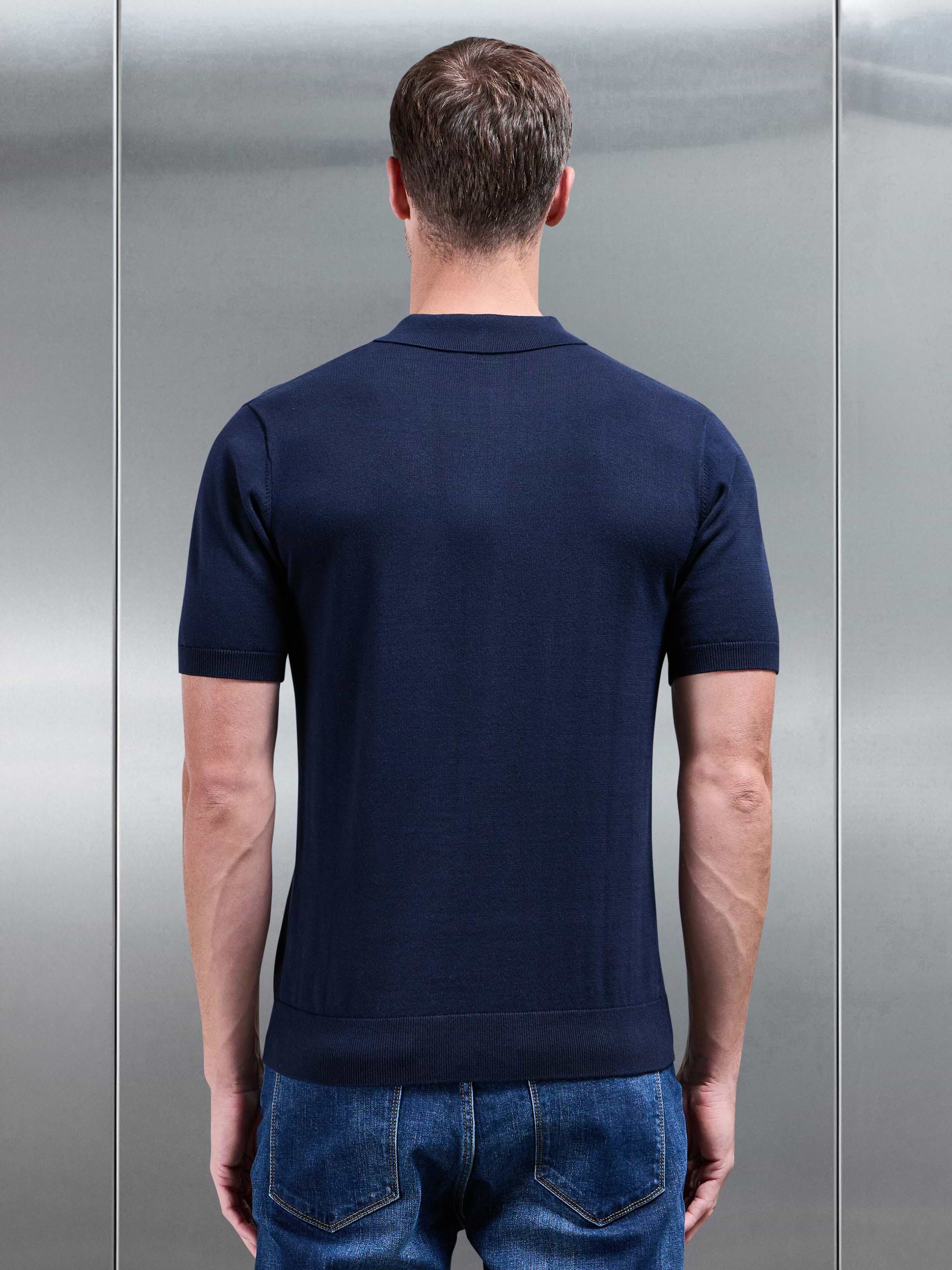 Knitted Button Polo Shirt in Navy