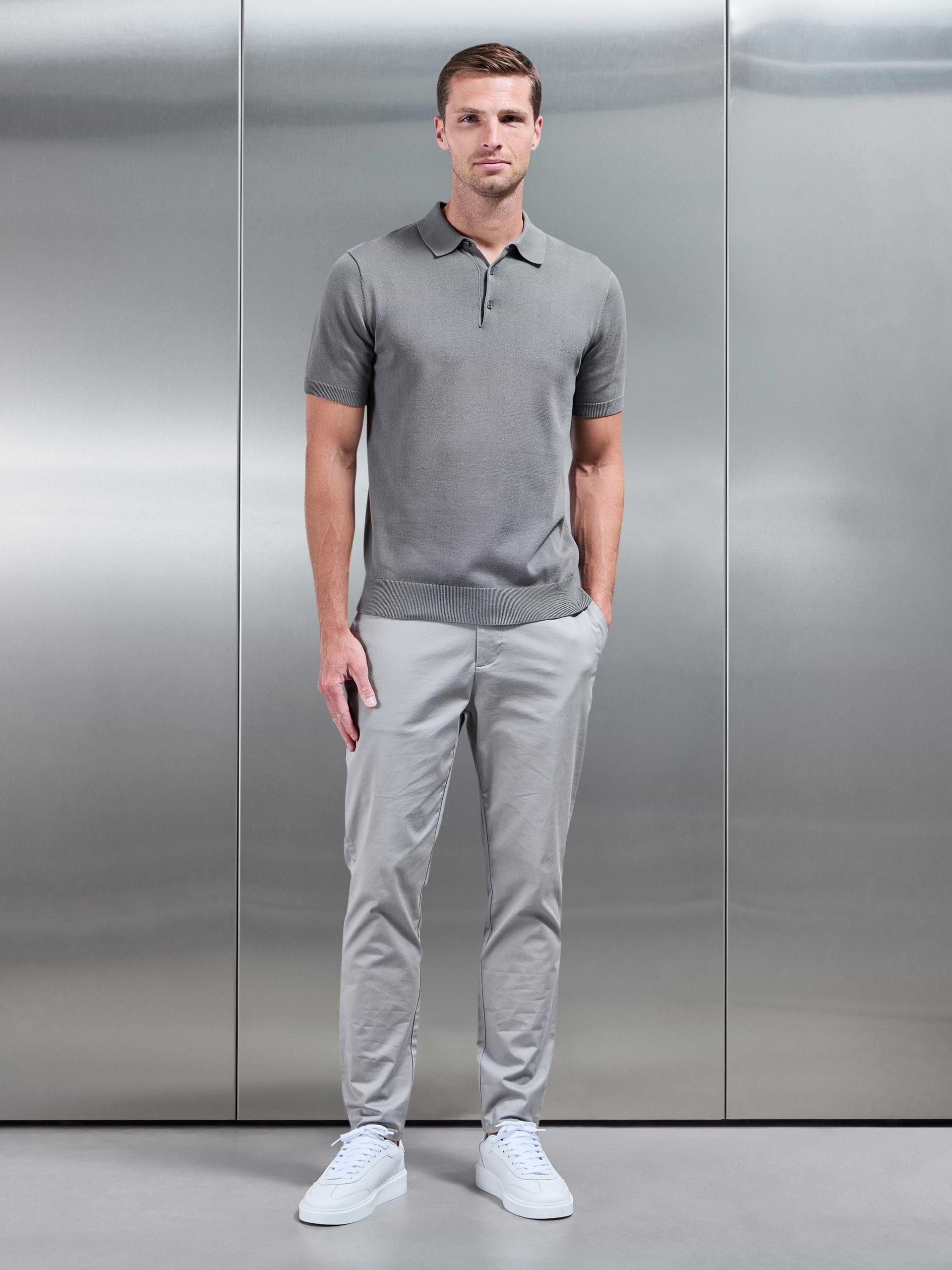 Knitted Button Polo Shirt in Sage