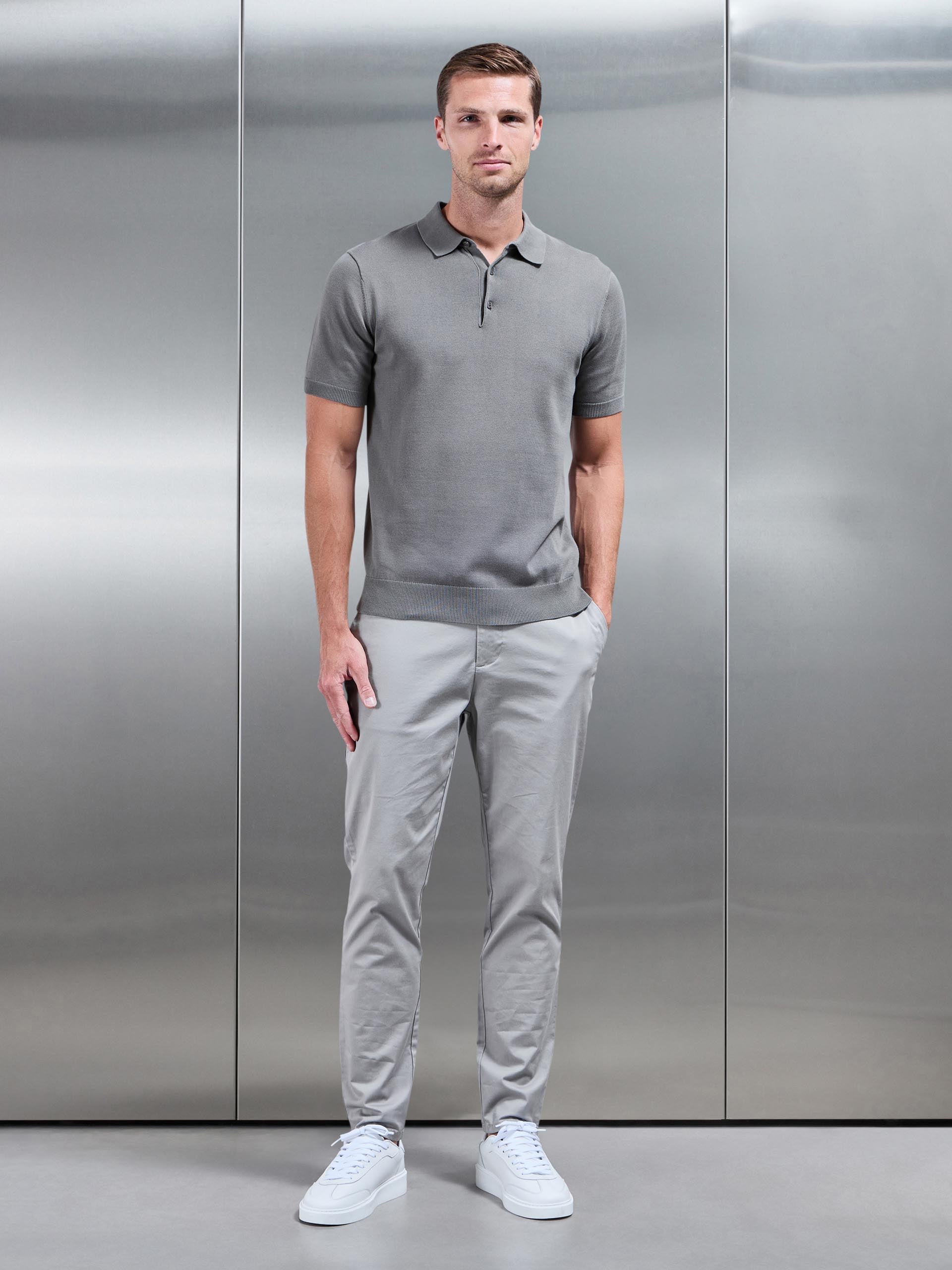 Knitted Button Polo Shirt in Sage