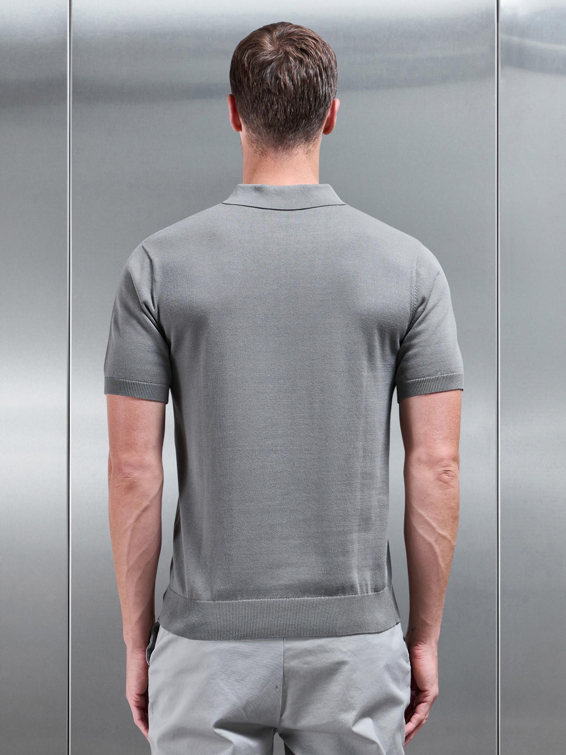 Knitted Button Polo Shirt in Sage