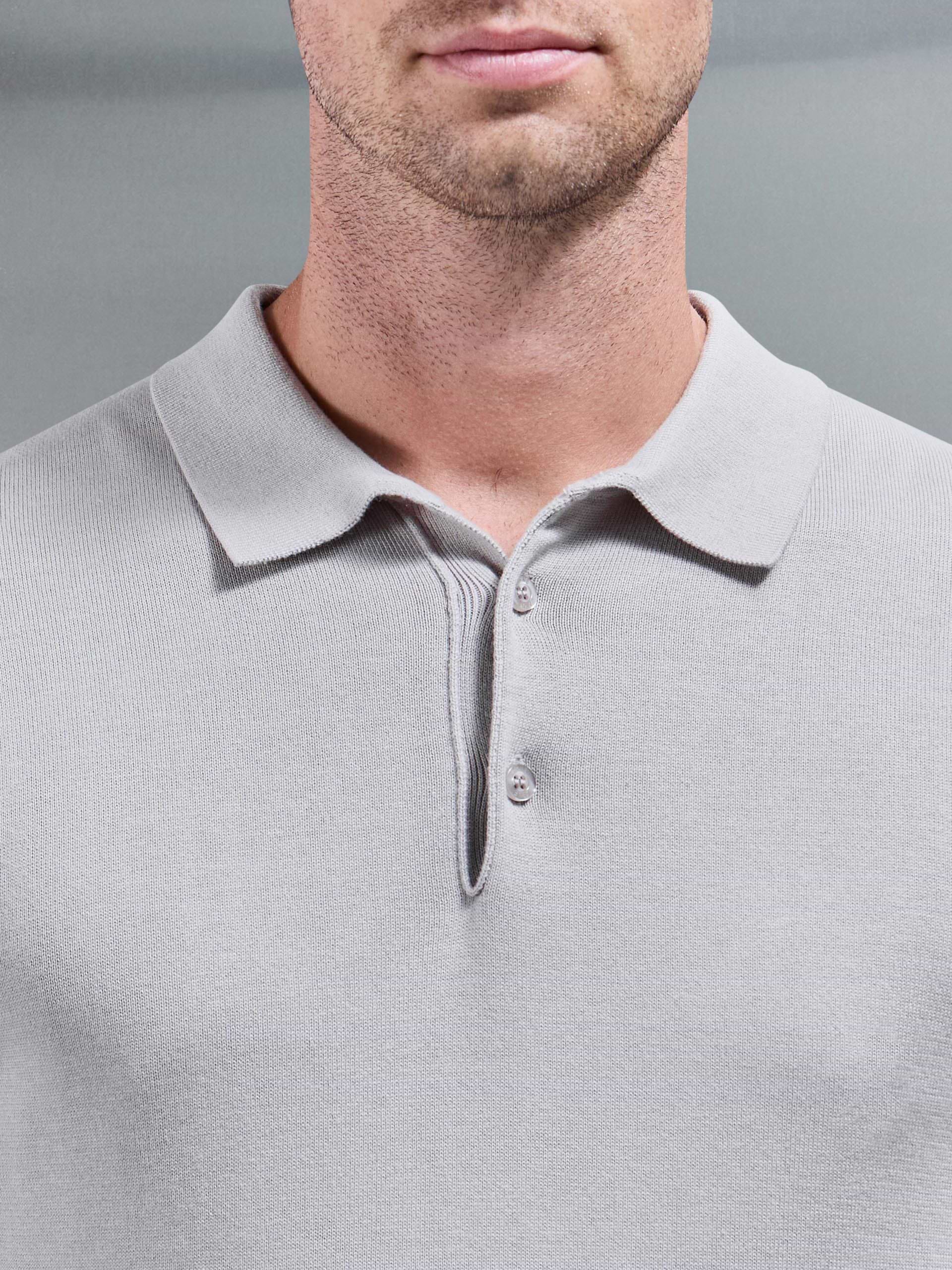 Knitted Button Polo Shirt in Stone