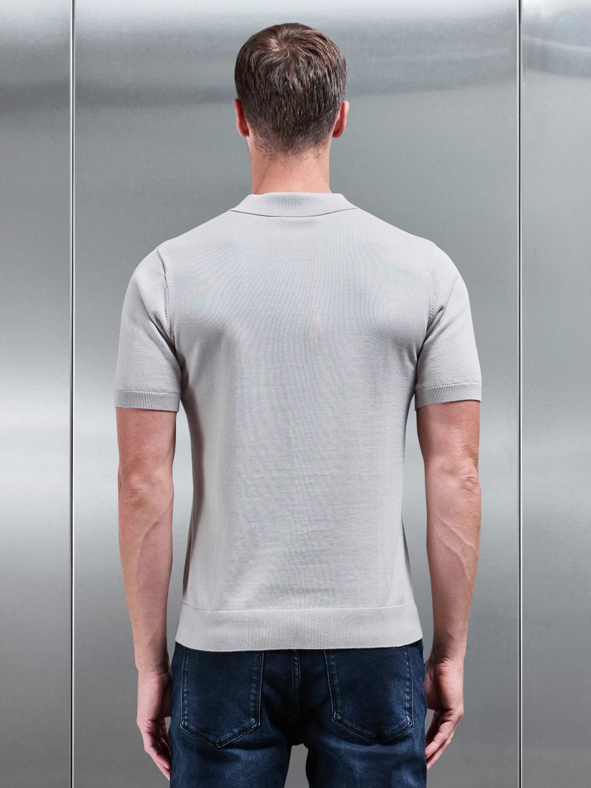 Knitted Button Polo Shirt in Stone