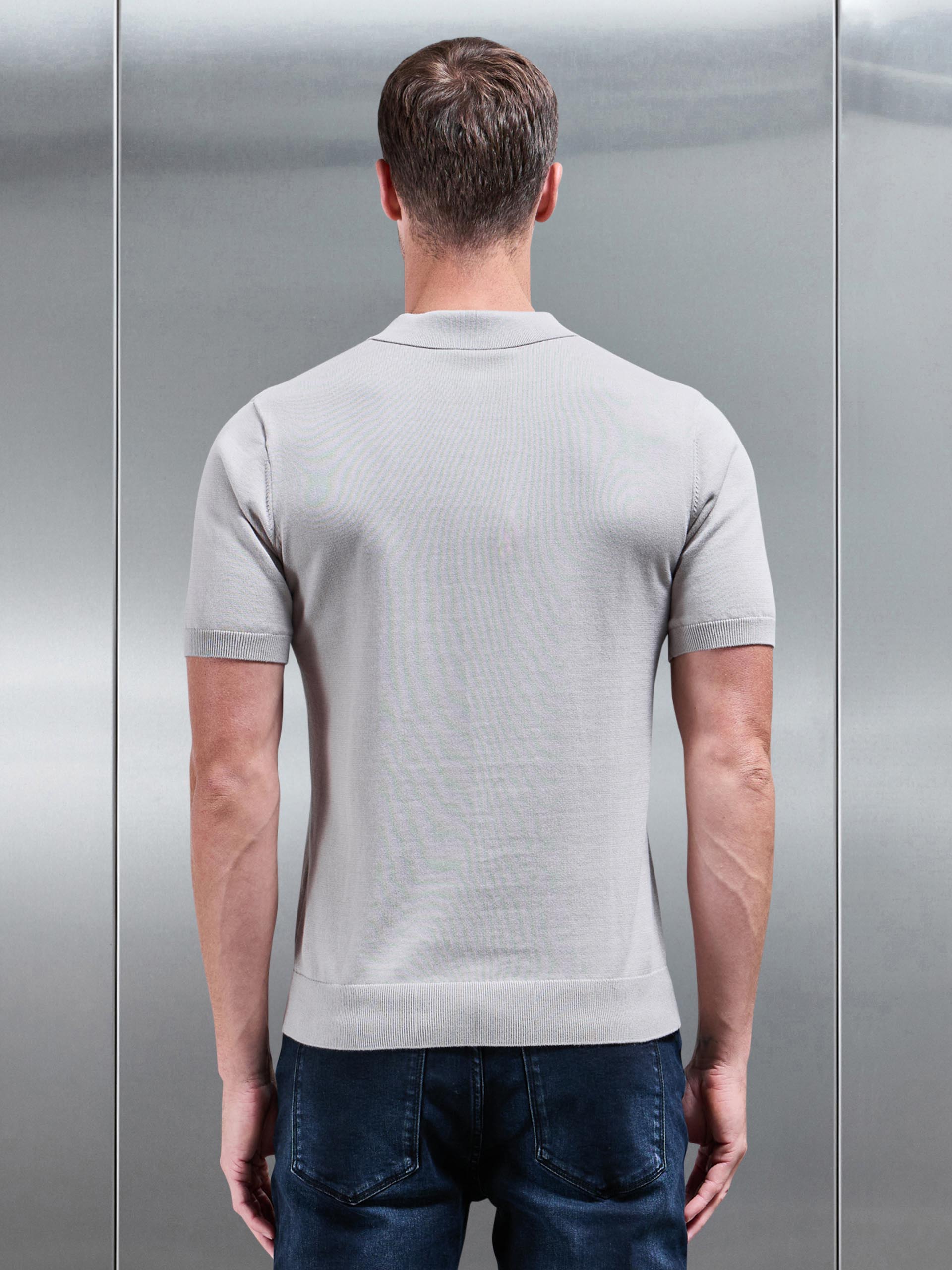 Knitted Button Polo Shirt in Stone