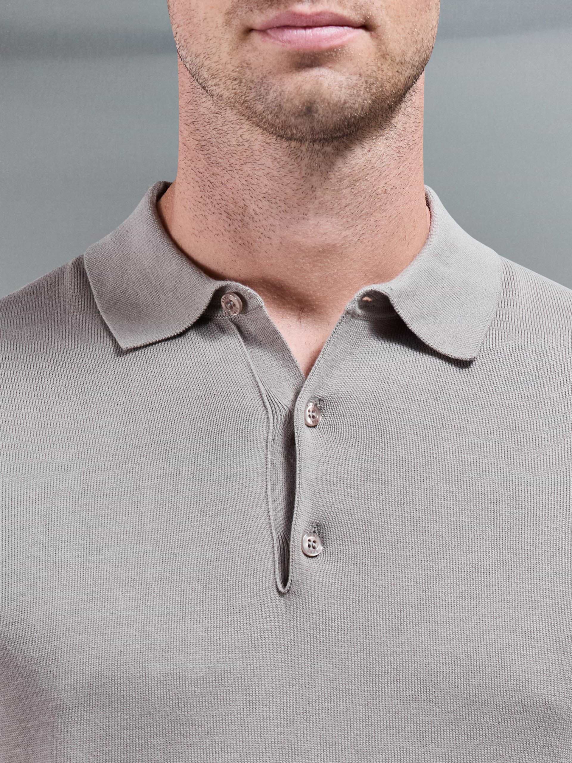 Knitted Button Polo Shirt in Taupe