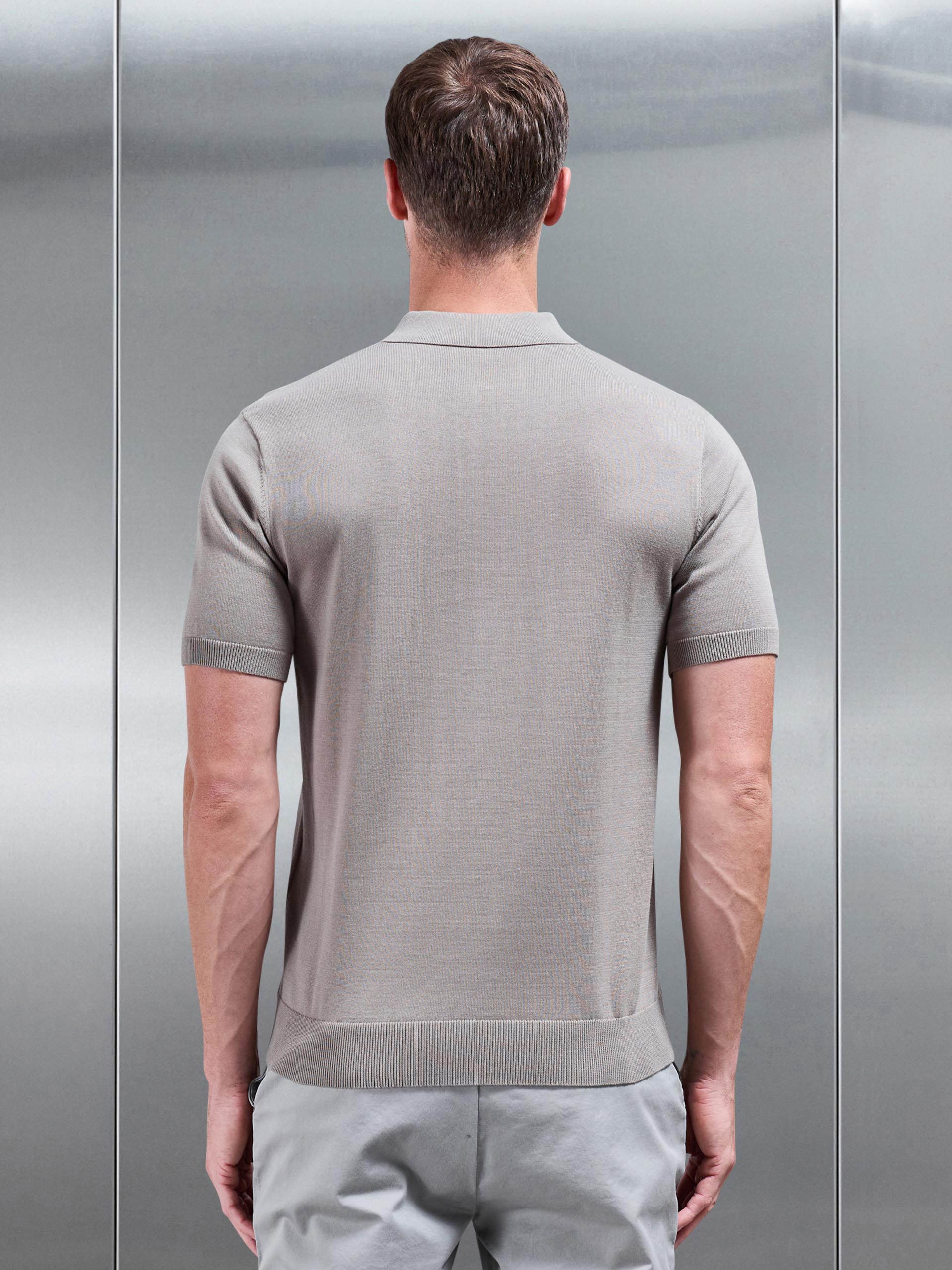 Knitted Button Polo Shirt in Taupe