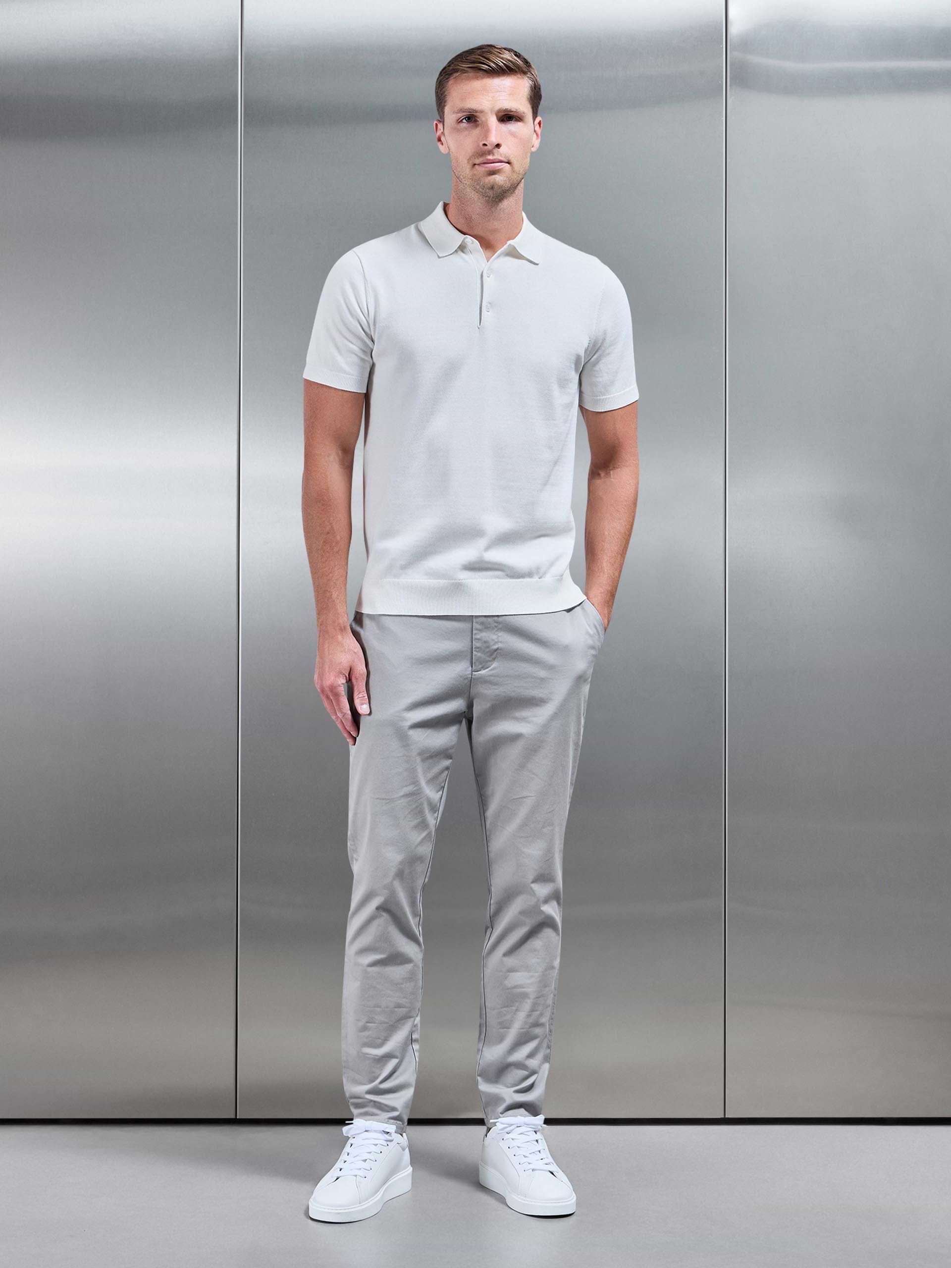 Knitted Button Polo Shirt in White