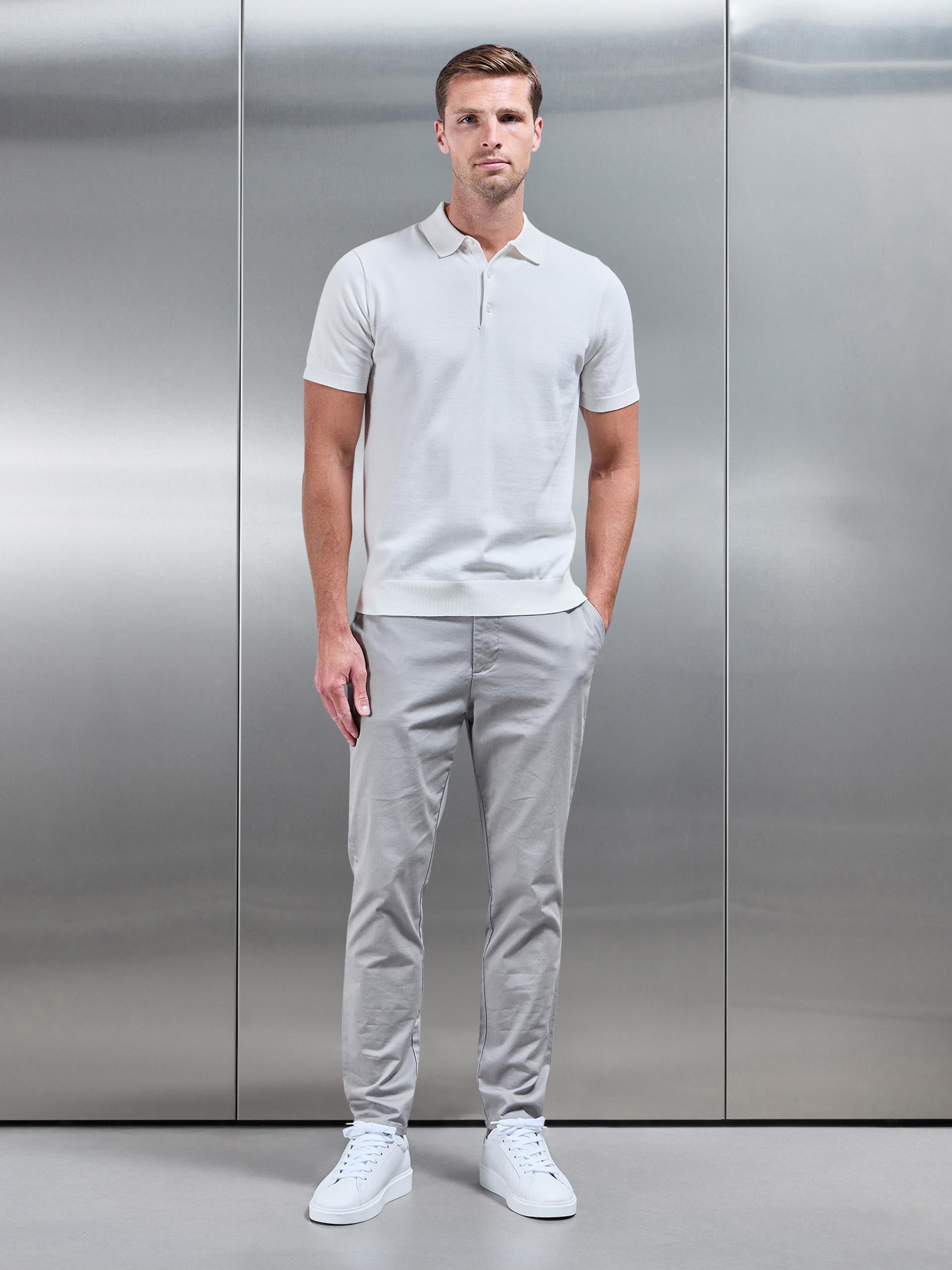 Knitted Button Polo Shirt in White
