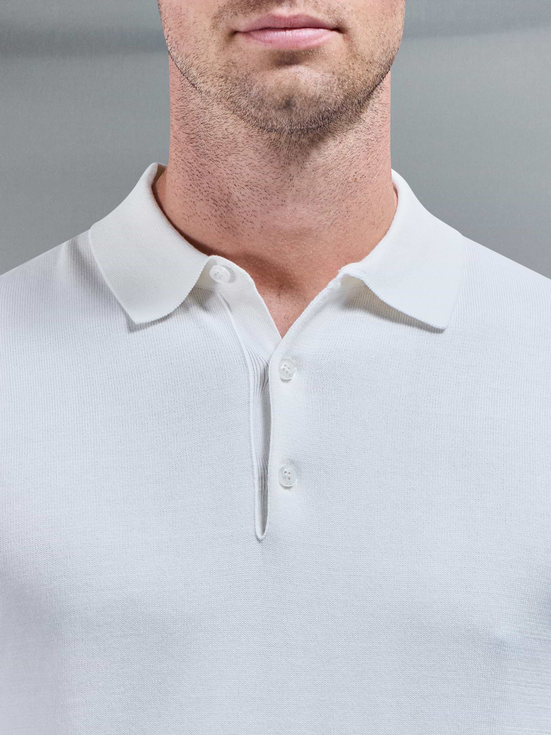 Knitted Button Polo Shirt in White