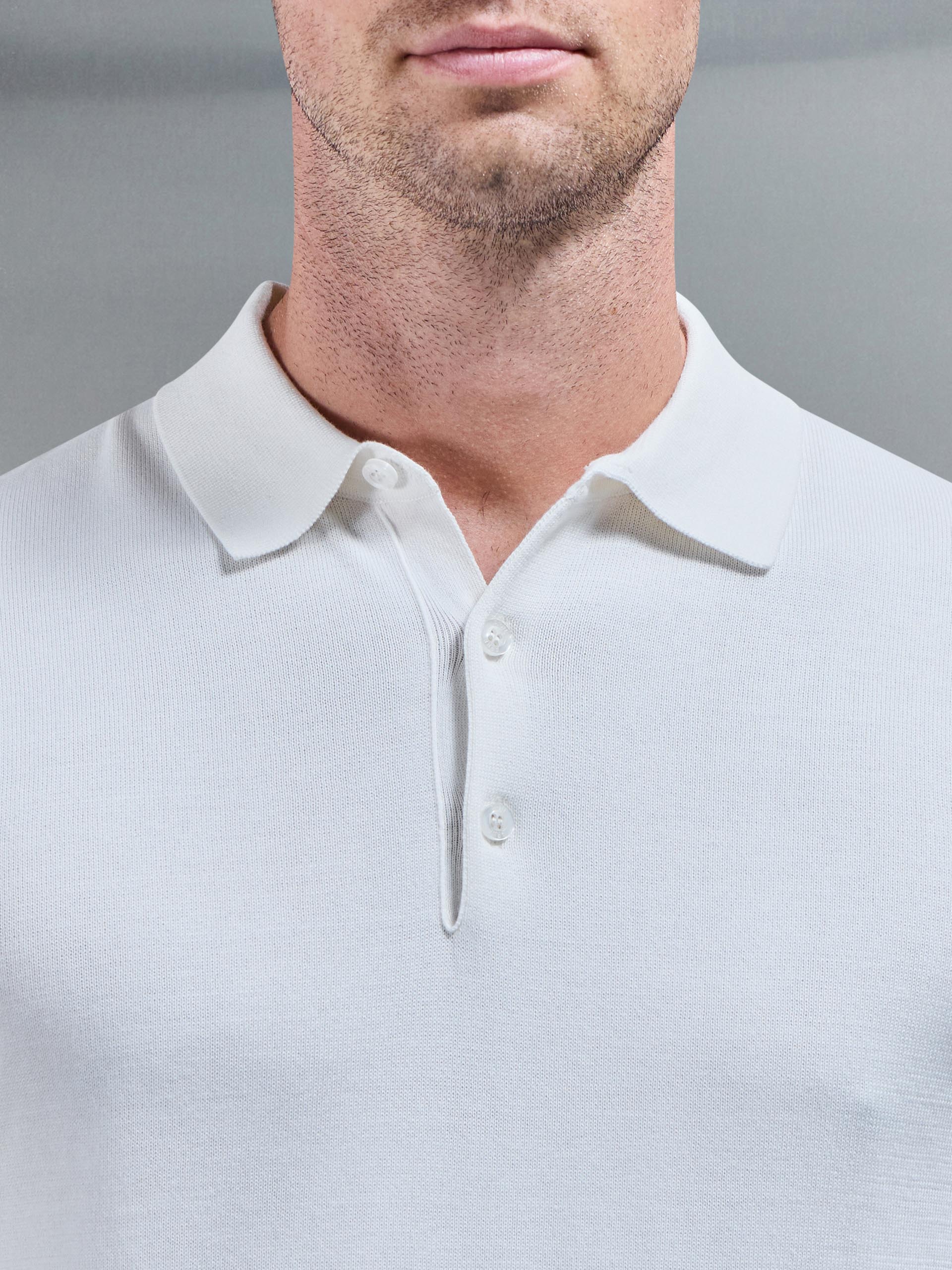 Knitted Button Polo Shirt in White