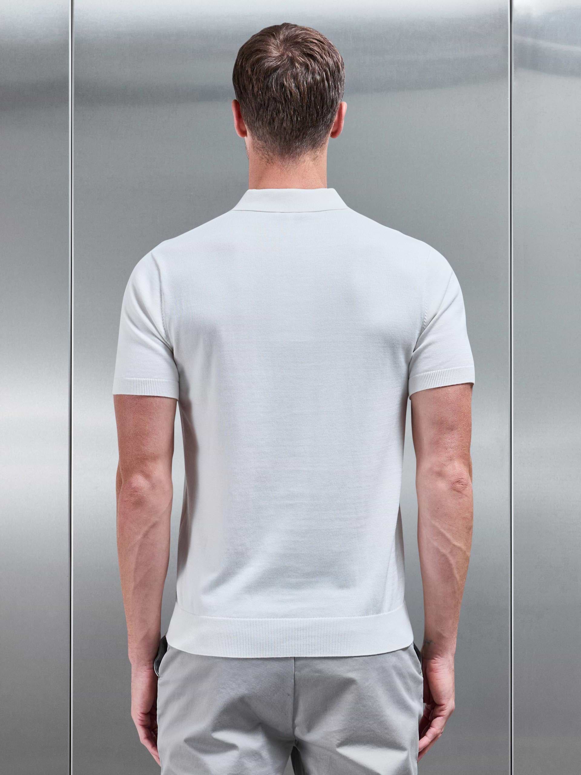 Knitted Button Polo Shirt in White