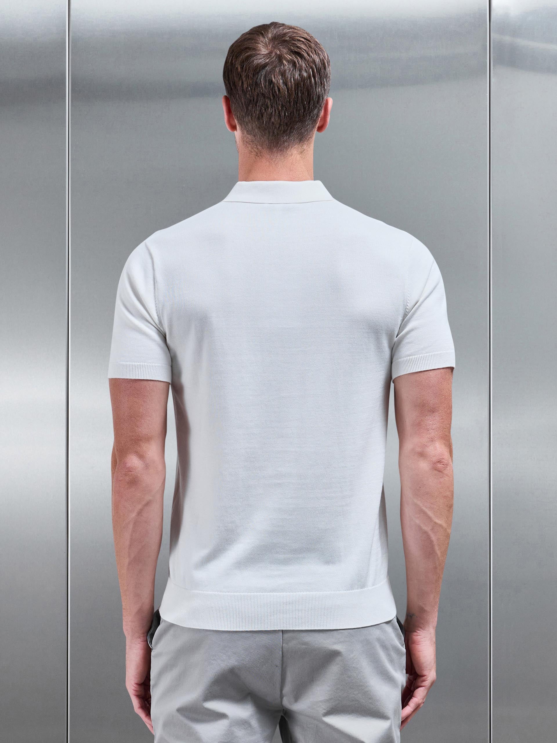 Knitted Button Polo Shirt in White