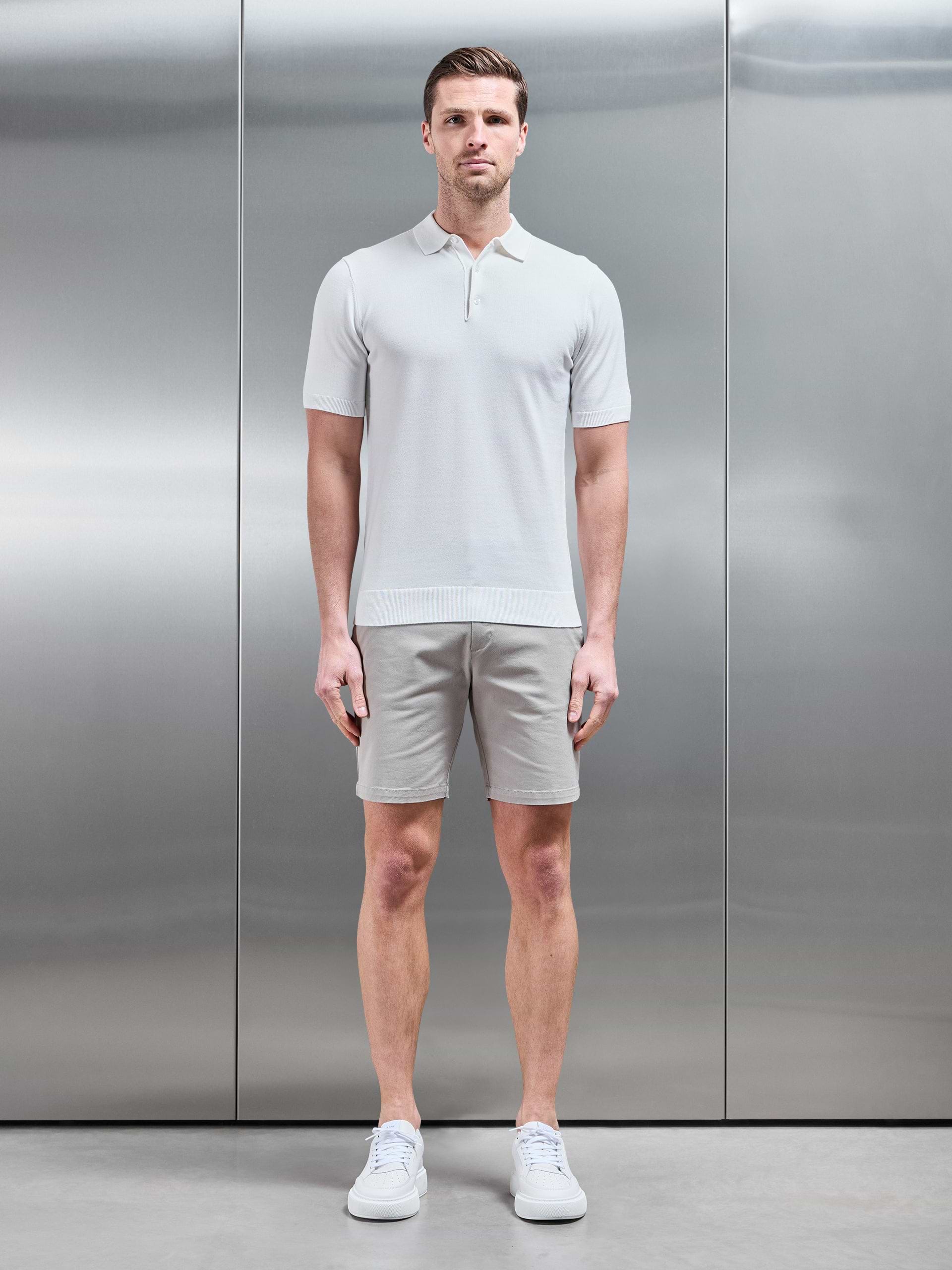 Cotton Knitted Button Polo Shirt in White