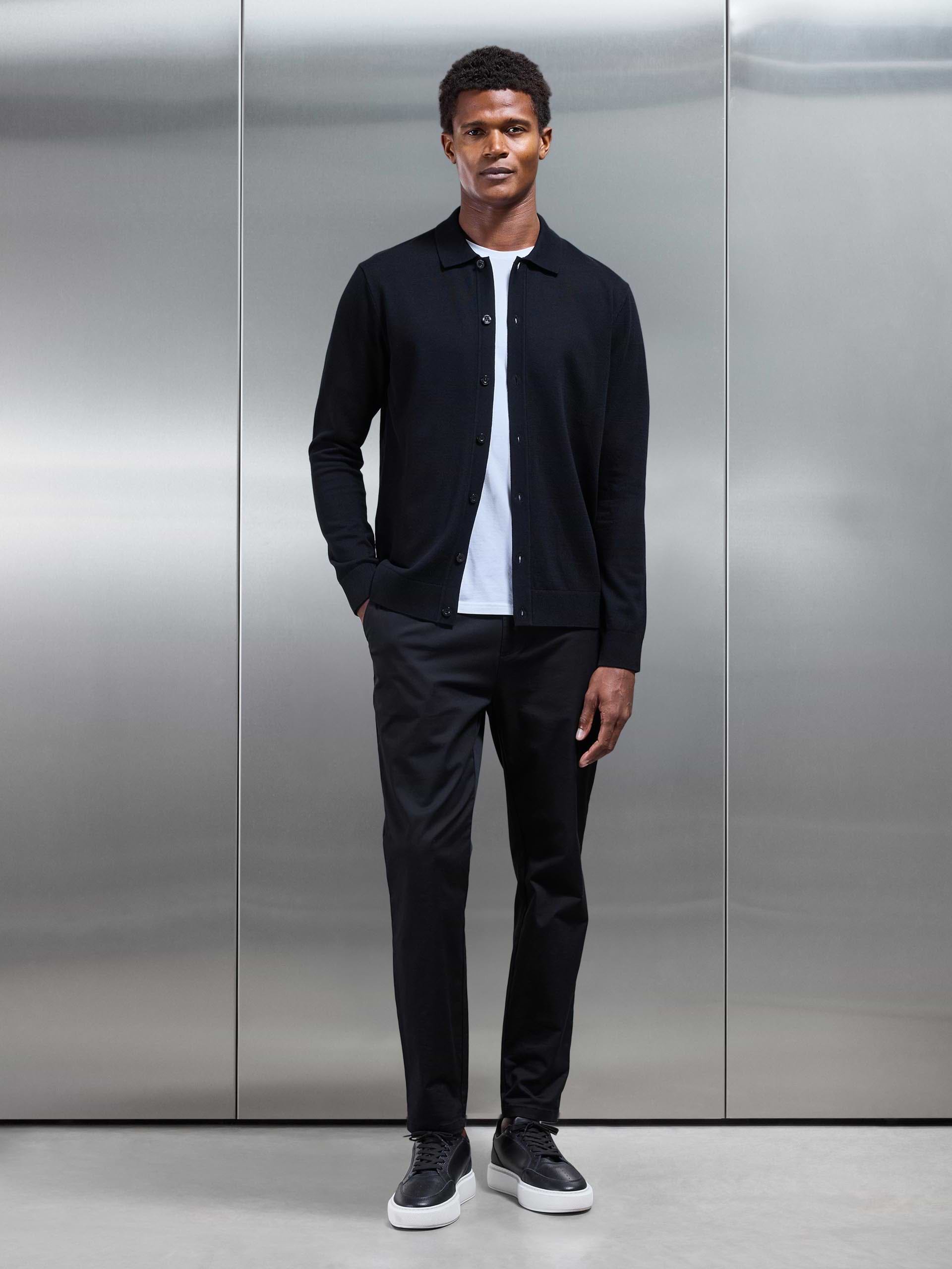 Cotton Knitted Button Through Shirt in Black