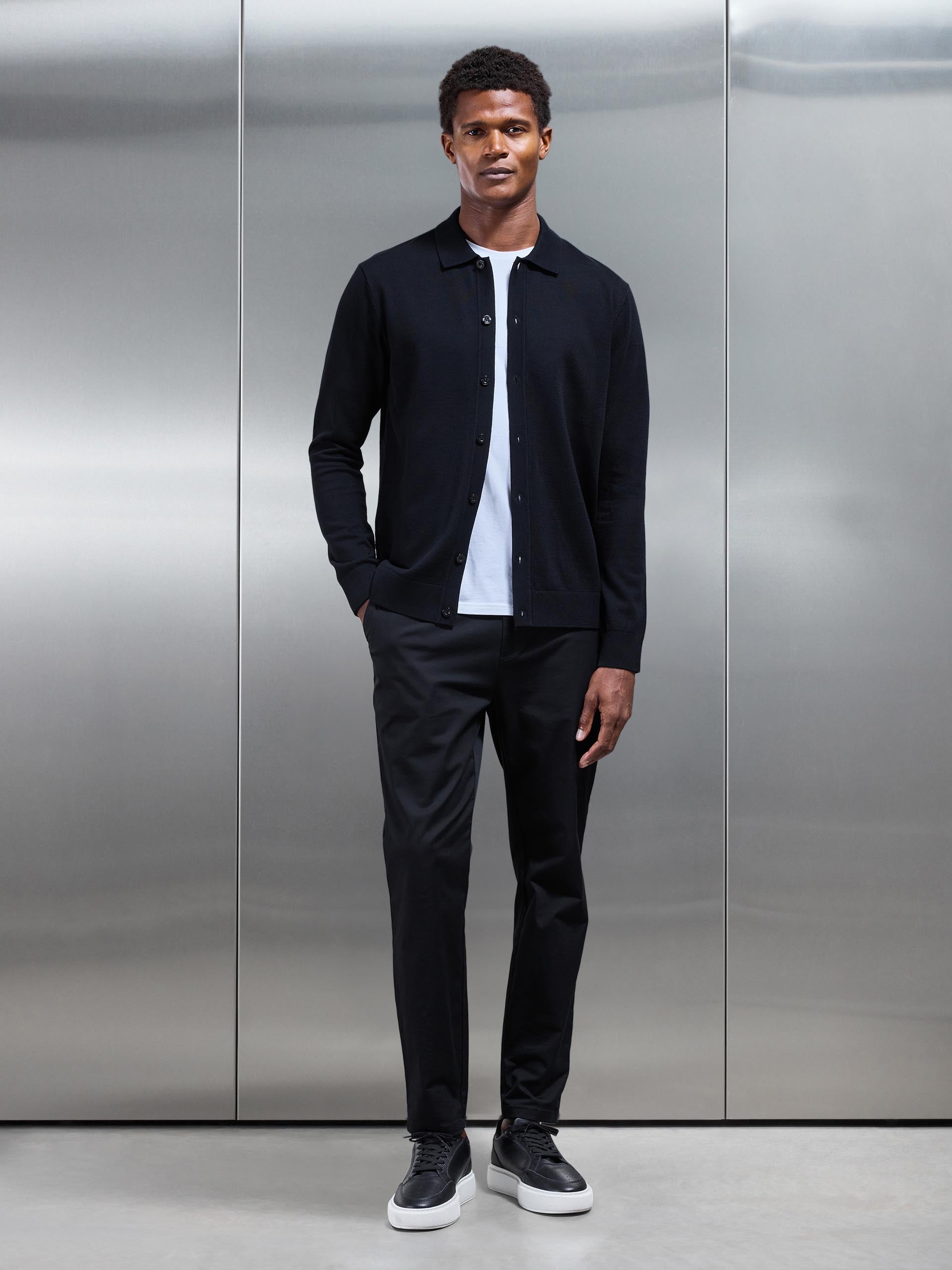 Cotton Knitted Button Through Shirt in Black