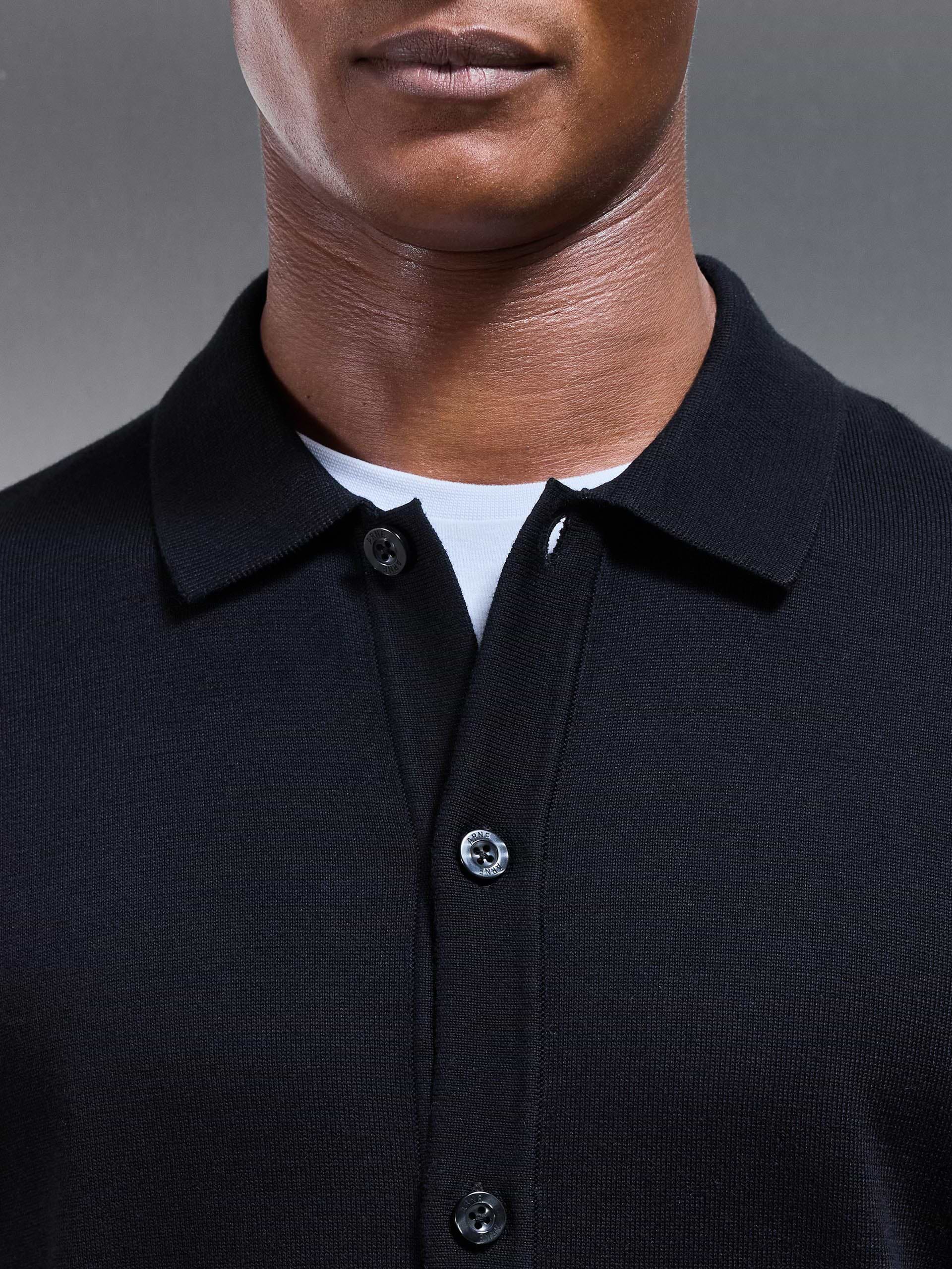 Cotton Knitted Button Through Shirt in Black