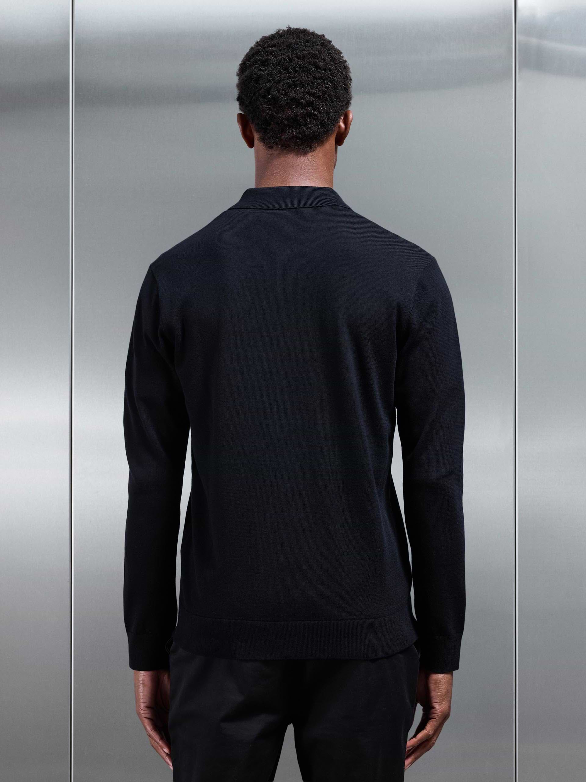 Cotton Knitted Button Through Shirt in Black