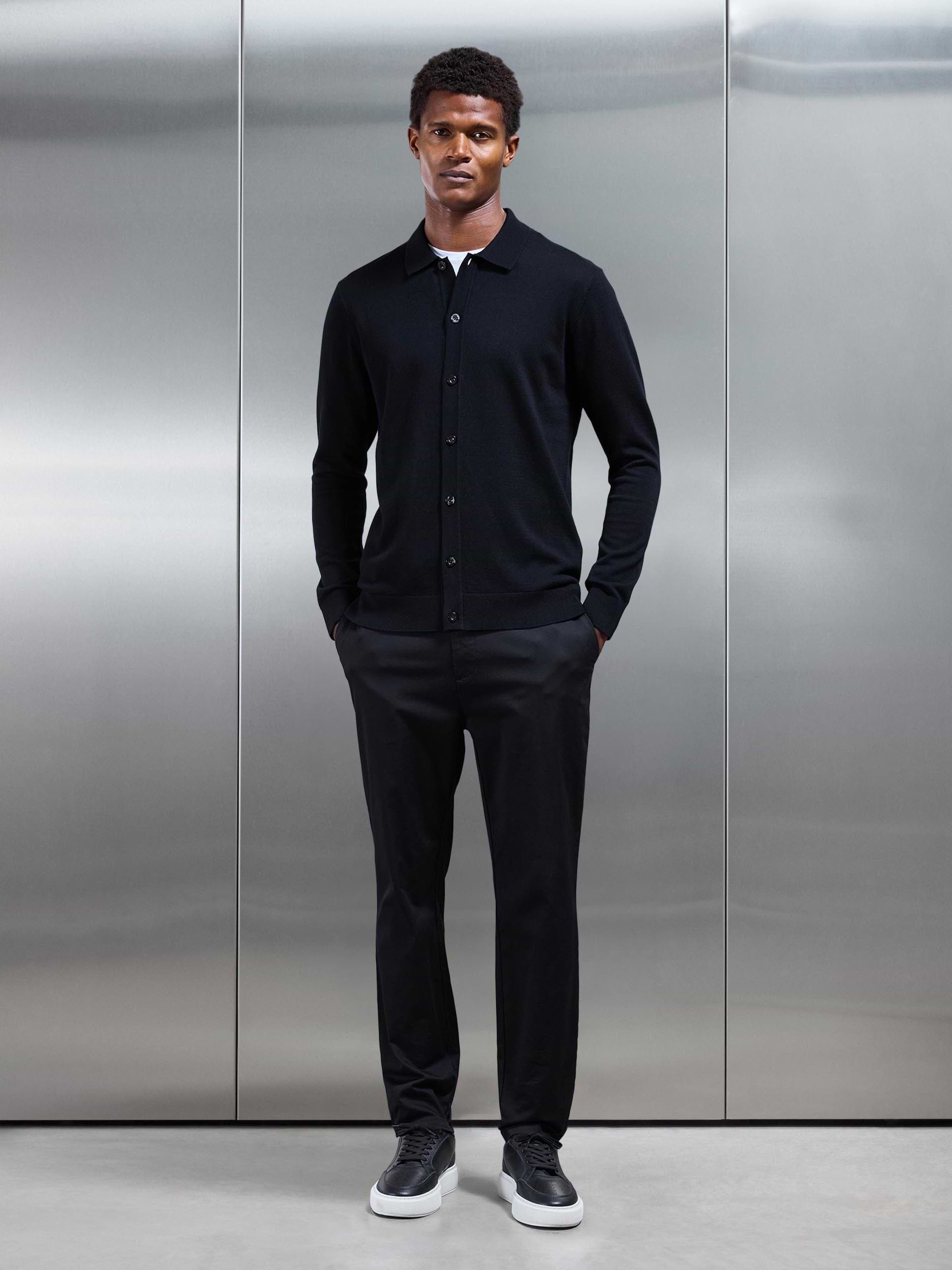 Cotton Knitted Button Through Shirt in Black