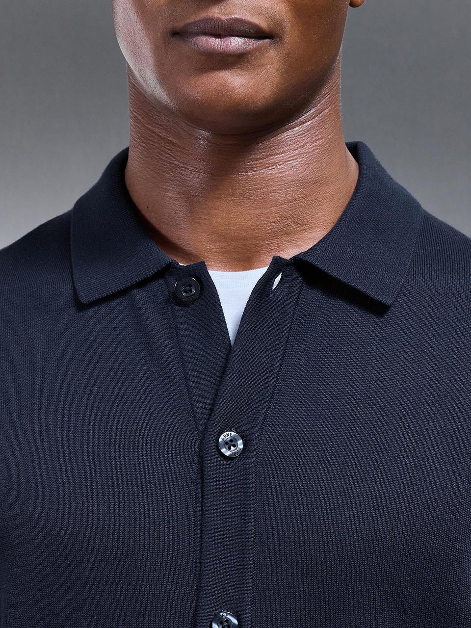 Cotton Knitted Button Through Shirt in Navy