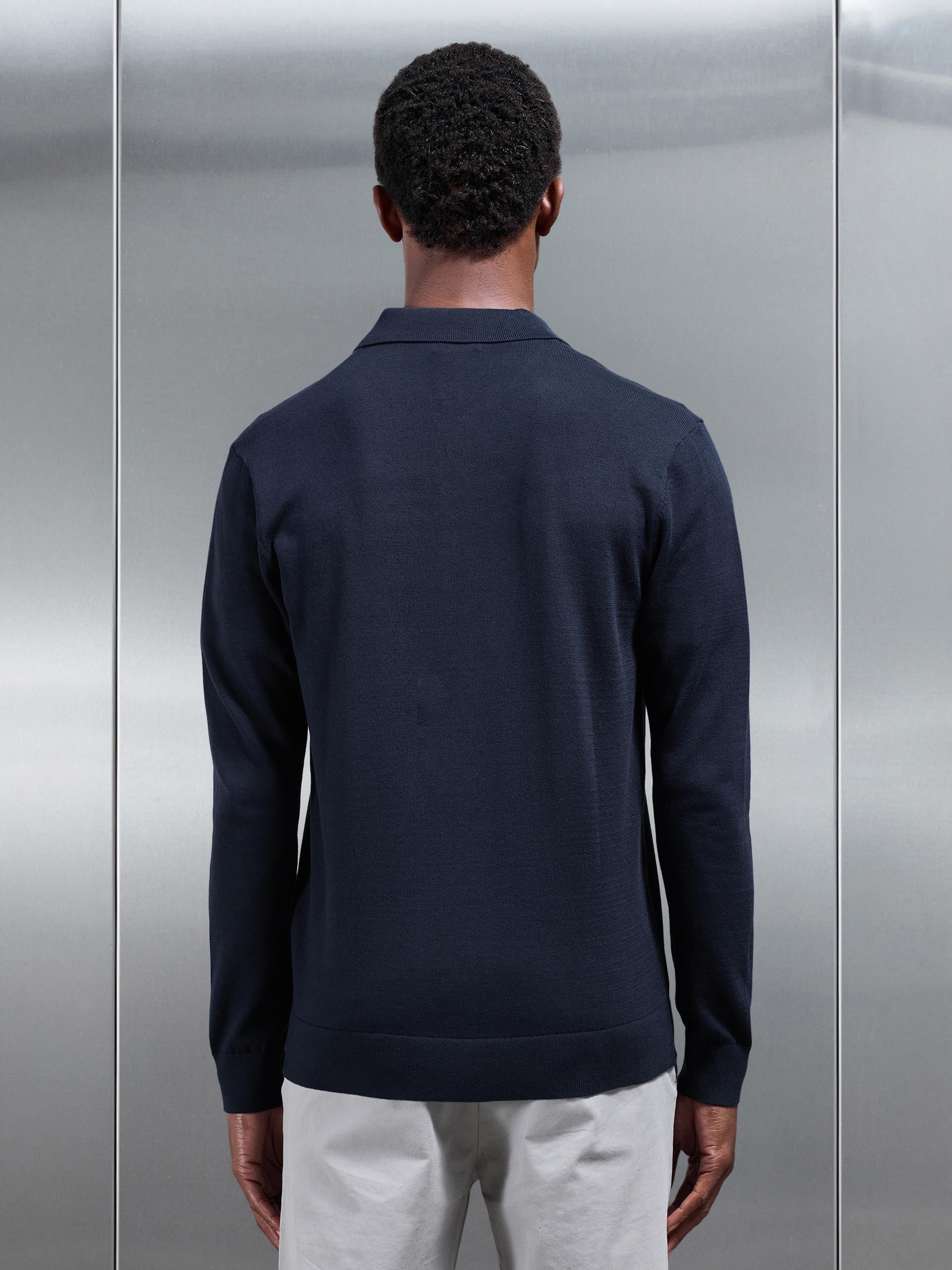 Cotton Knitted Button Through Shirt in Navy