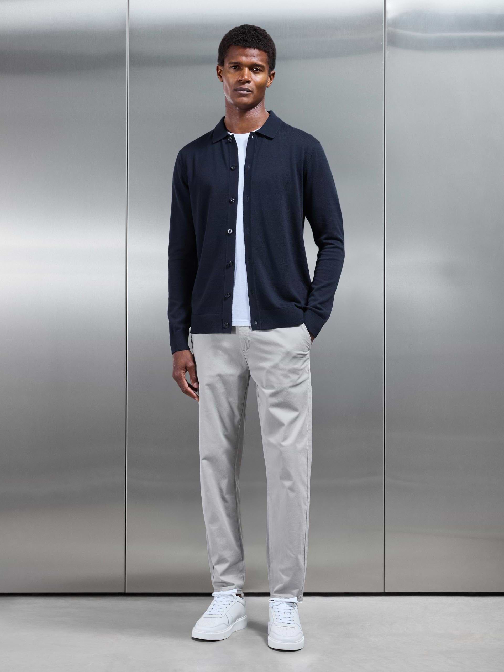 Cotton Knitted Button Through Shirt in Navy