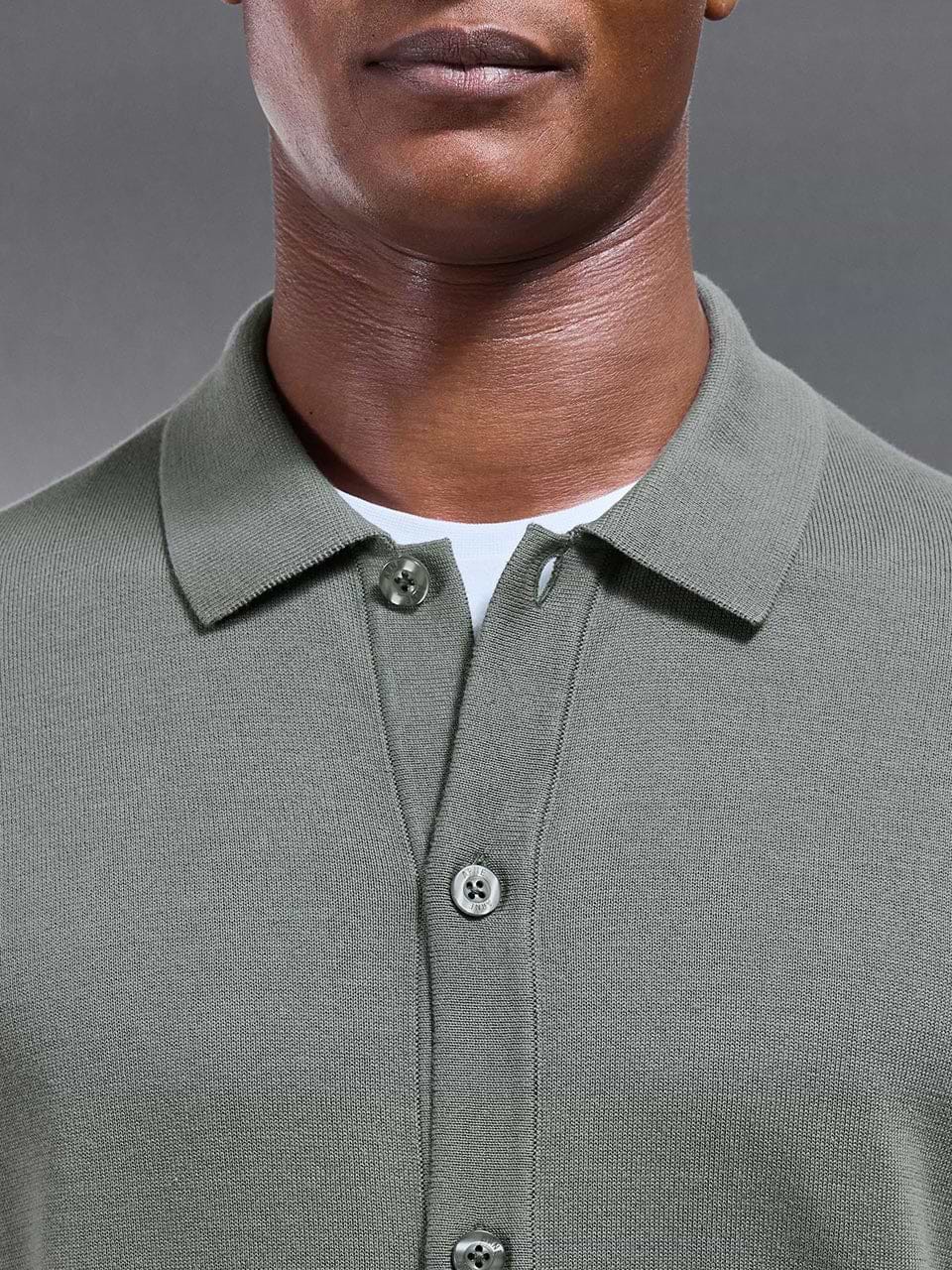 Cotton Knitted Button Through Shirt in Sage