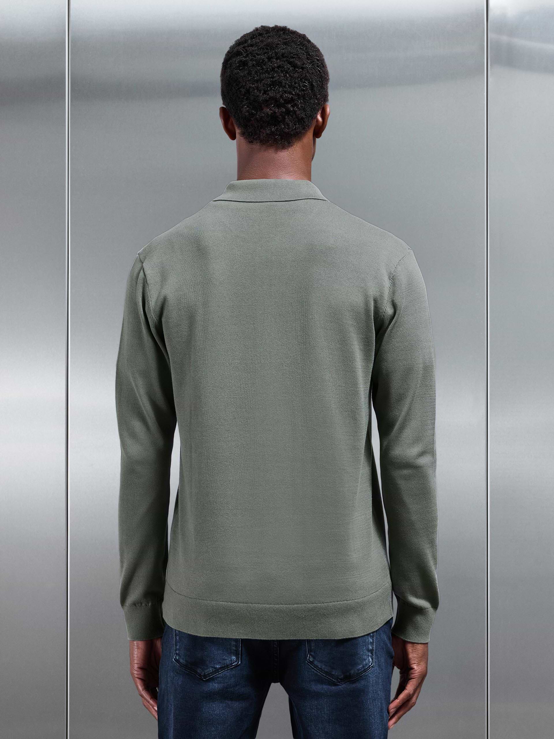 Cotton Knitted Button Through Shirt in Sage