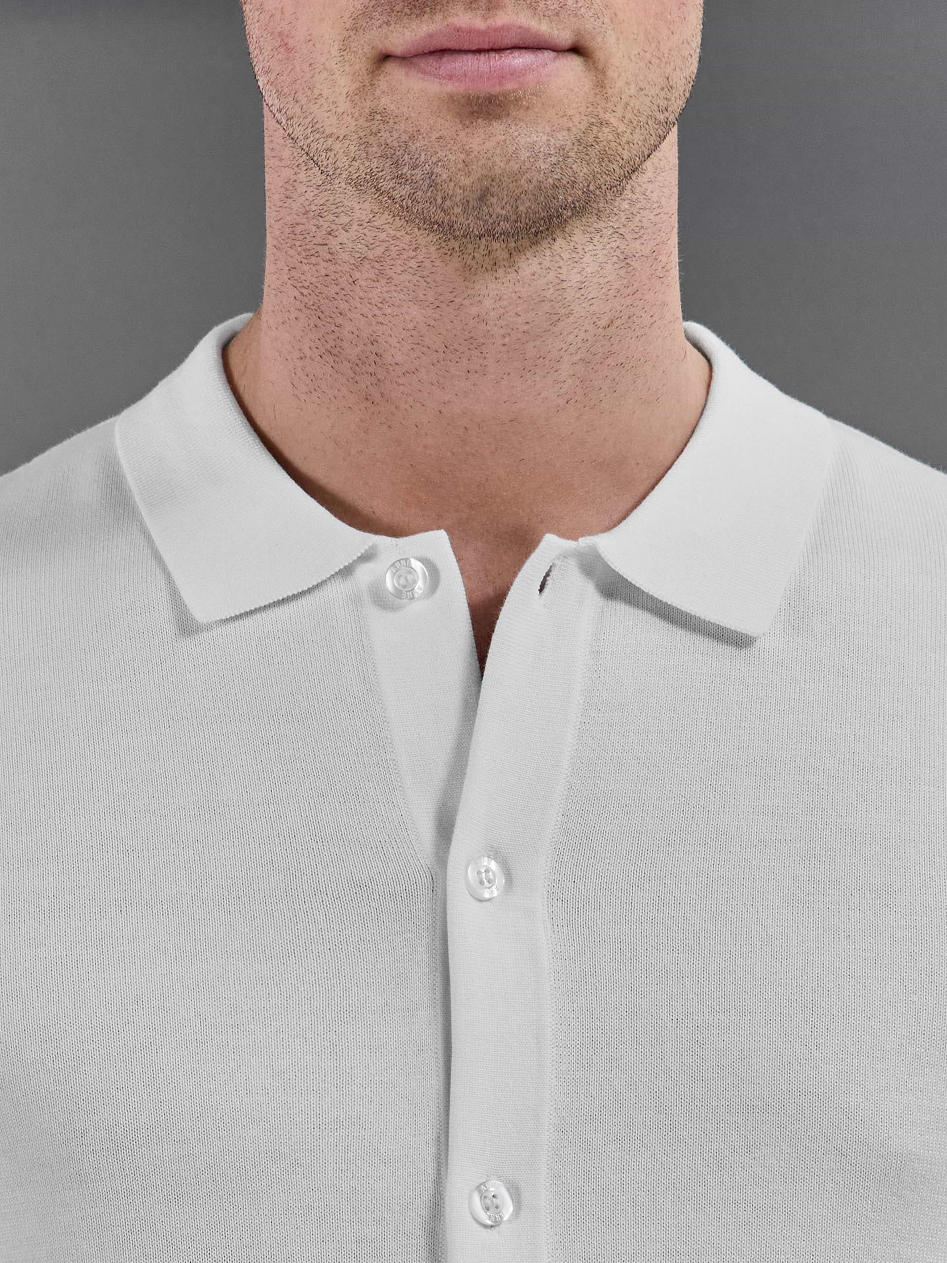 Cotton Knitted Button Through Short Sleeve Shirt in White